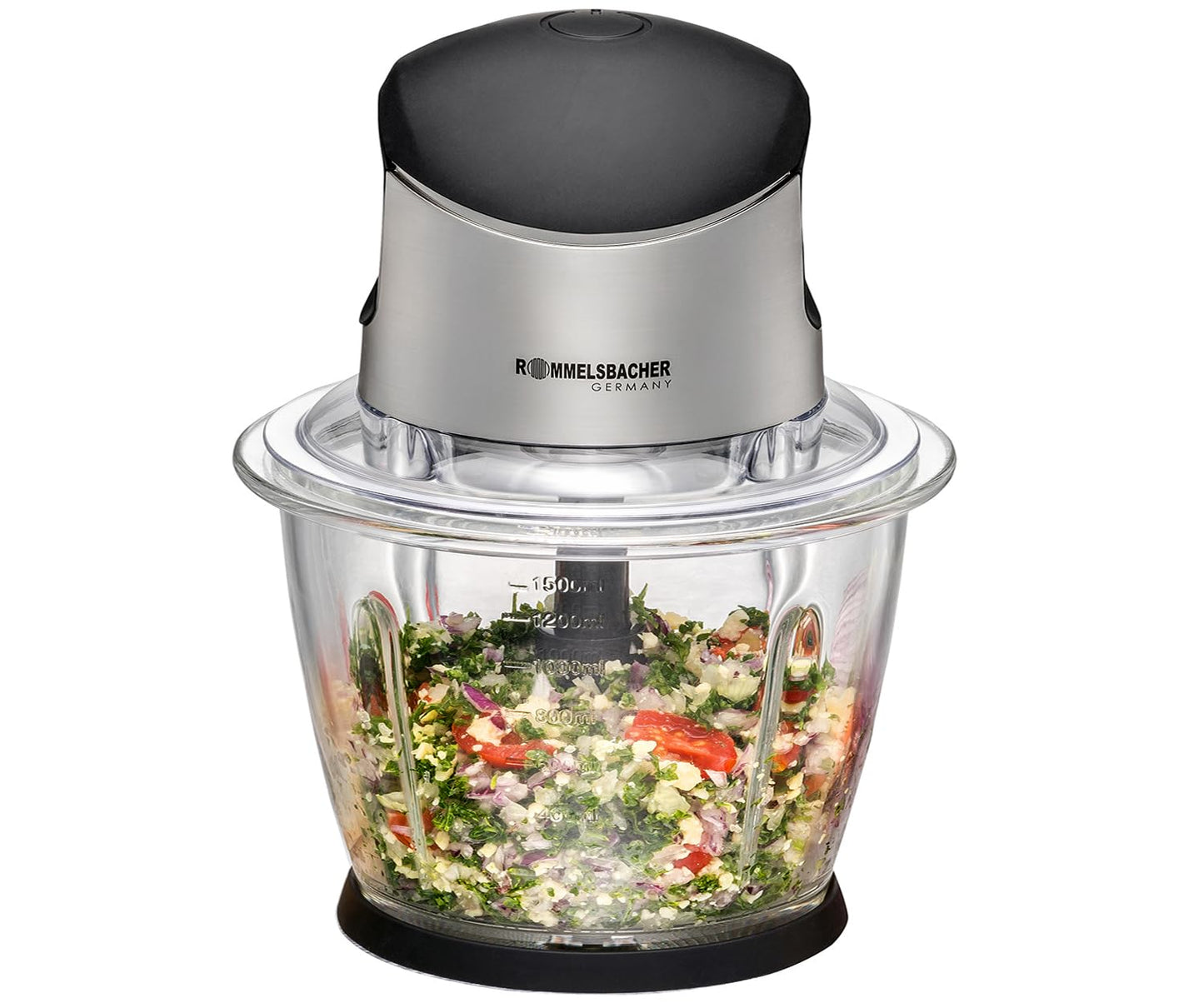ROMMELSBACHER Multi Chopper MZ 500 - powerful motor, 4-blade special blade made of stainless steel, 1.5 liter glass container, black/brushed chrome, 500 watts
