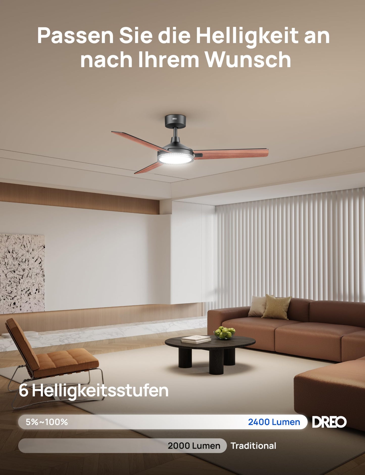 DREO Ceiling Fan with Light and Remote Control, 52" Black Ceiling Fan, 5 CCT Color Temperatures, 6 Level Dimmable, 6 Speeds, Quiet Reversible DC Motor, 1/4/8 Hour Timer - DR-HCF004