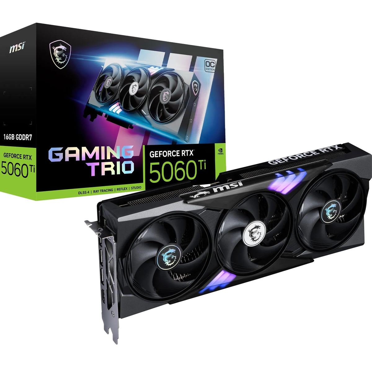 MSI GeForce RTX 5060 Ti 16G Gaming Trio OC - 16GB GDDR7 (28Gbps/128-bit), PCIe 5, Boost: 2647 MHz, HDMI 2.1b, DisplayPort 2.1b - V535-001R