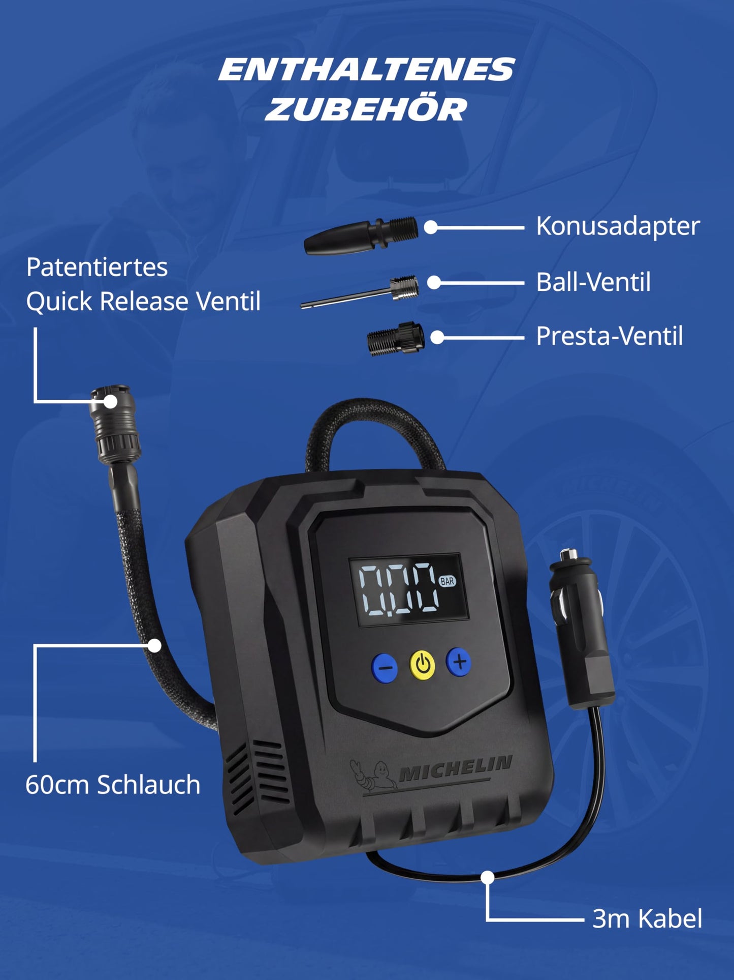 MICHELIN Air Power Easy 12V compressor digital display auto-stop up to 8.3 bar - 61011