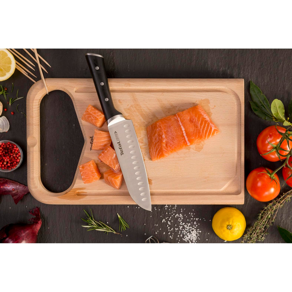 Bloc de cuțite Tefal Ice Force din lemn, 5 cuțite, cuțit de pâine 20 cm - K232S574