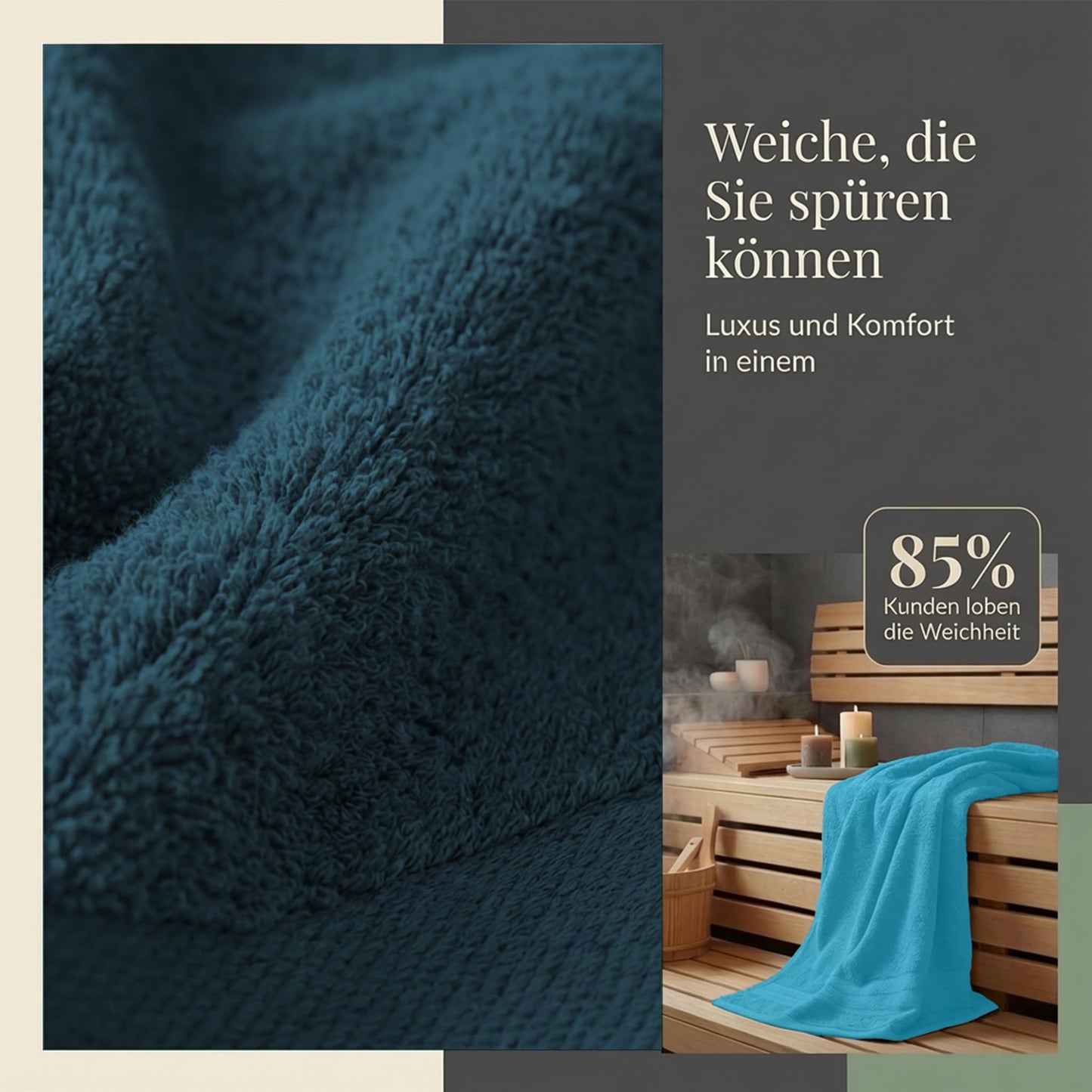 Komfortec 2 sauna towel set 80x200 cm, large sauna towels made of 100% cotton, sauna towels, fluffy and absorbent, quick-drying, petrol/turquoise - 2er-80x200-petrol-turkis