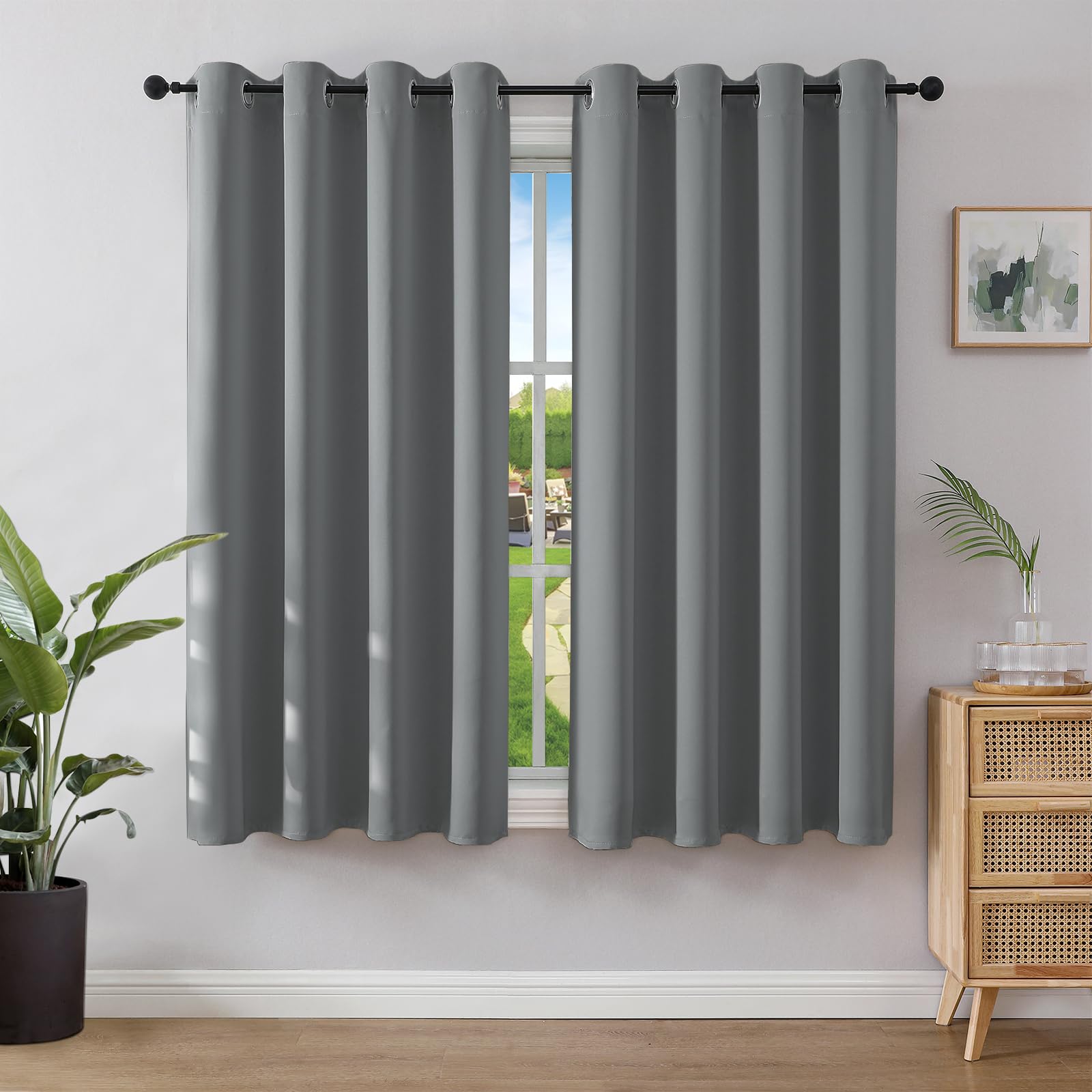 Joydeco Opaque curtains with eyelets, set of 2, blackout curtain, thermal curtain, heat protection, eyelet curtain for bedroom, living room (2 x H137 x W117, light grey) - EJ21001-LGR-137-117