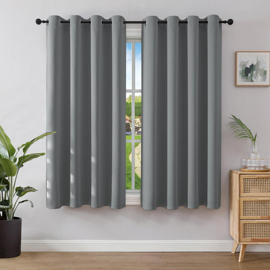 Joydeco Opaque curtains with eyelets, set of 2, blackout curtain, thermal curtain, heat protection, eyelet curtain for bedroom, living room (2 x H137 x W117, light grey) - EJ21001-LGR-137-117