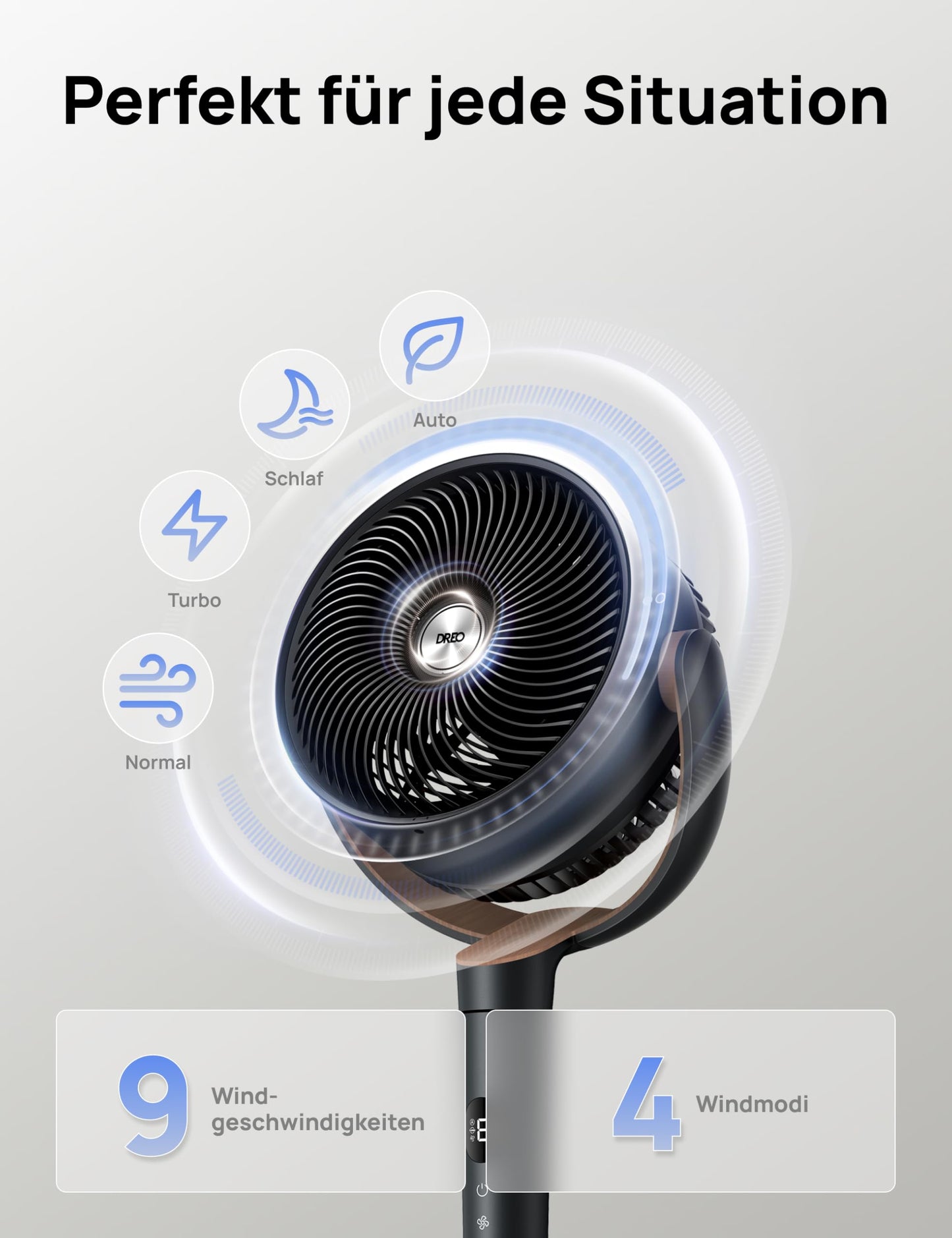 DREO pedestal fan very quiet, large fan with remote control, 20dB silent fan with DC motor, 120° oscillating, 4 modes, 94-107cm height adjustable, floor fan, TurboPoly™ Fan 512
