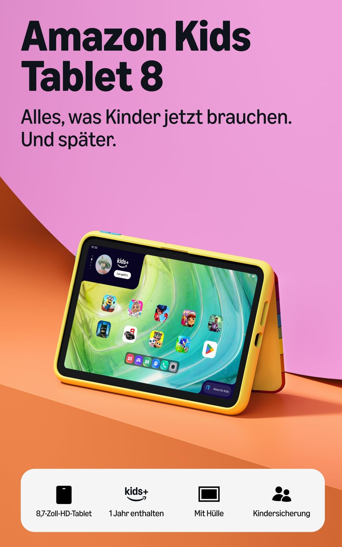 Amazon Kids Tablet 8 (latest generation), suitable for ages 6 and up, 8.7-inch HD display, all-day battery life, 1 year of Kids+ with videos, apps, games, and books, including a slim case (SpongeBob). - RL3YT5