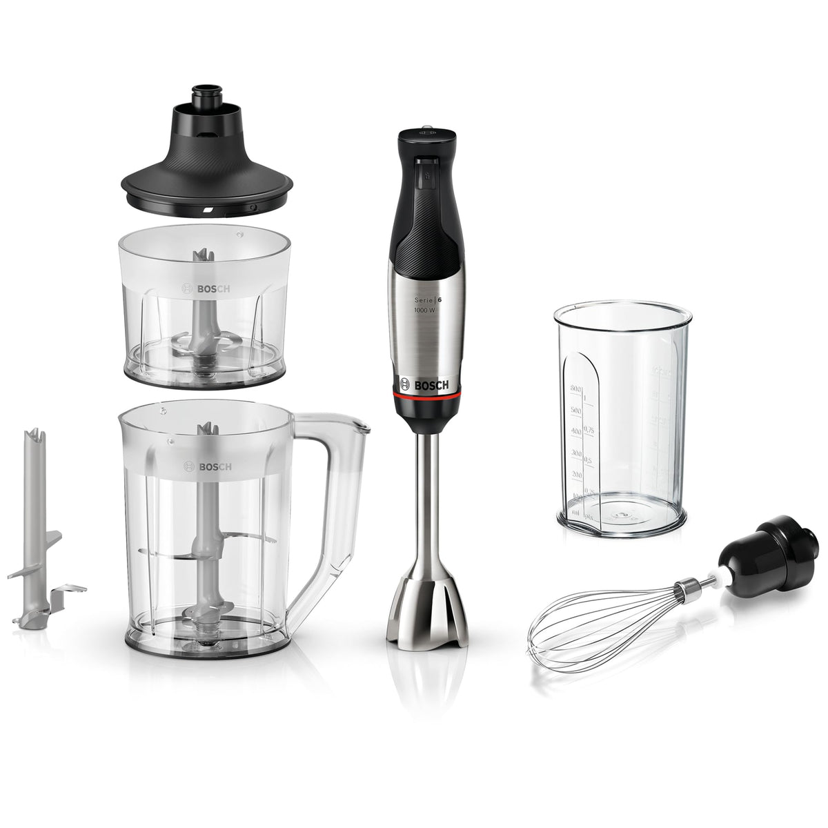 Bosch ErgoMaster Series 6 Hand Blender, one-handed operation, 4 stainless steel blades, mixer, chopper, wear-free ceramic coupling, durable, air cooling, 1000 W, MSM6M652