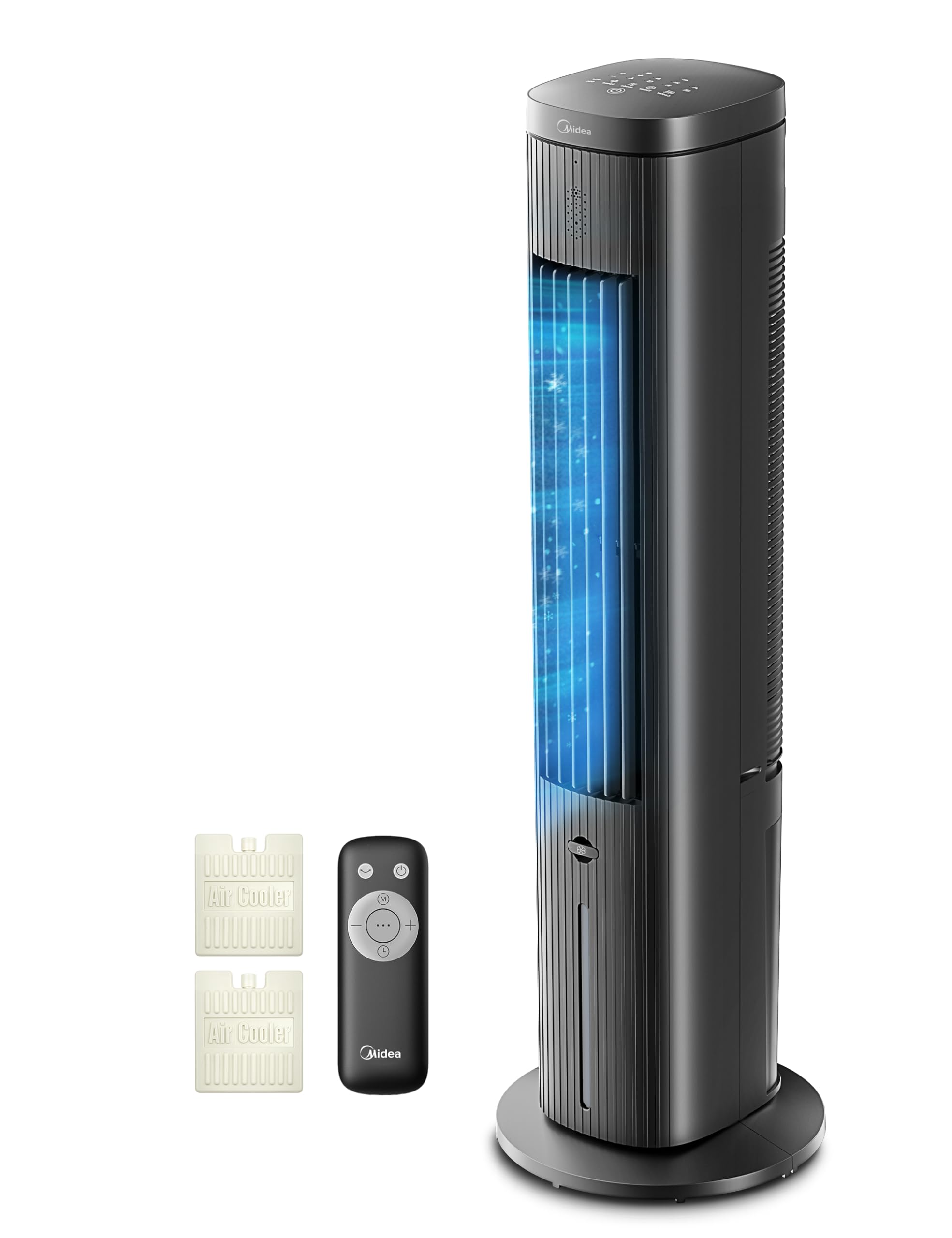 Midea tower fan with 5L water cooling | Air cooler mobile | Mobile air conditioning without exhaust hose | Evaporative cooler, 3 speed levels, 75° swivel function, 7h timer, quieter - MAC25JRB_1