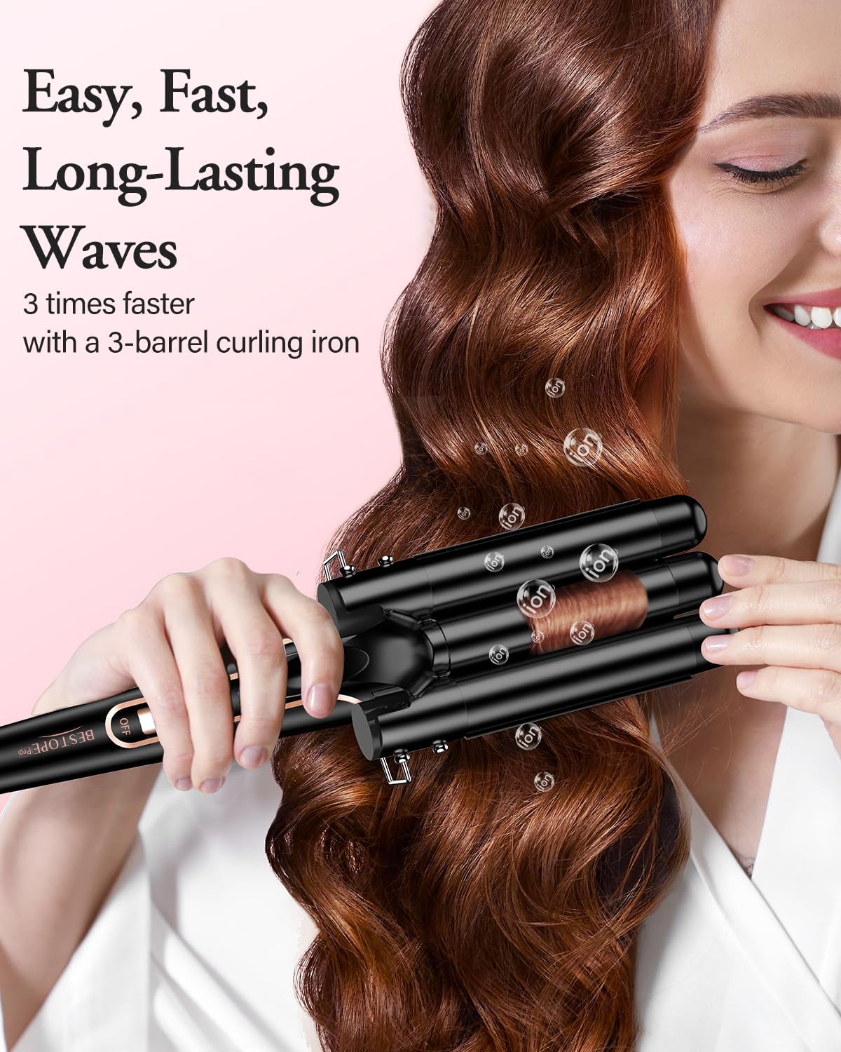 Curling iron curling irons 3 barrels wave iron 5 in 1 - curling iron set 3 barrels for large waves, temperature setting, quick heating and a glove, 2 clips, black - MD-J18