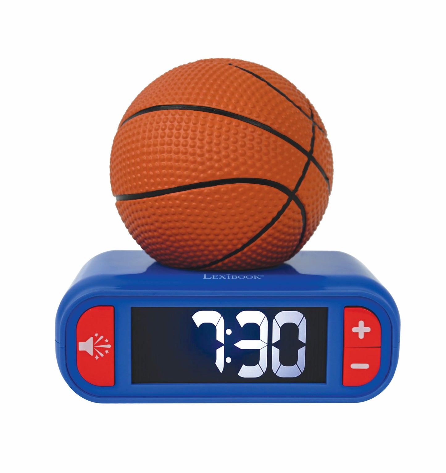 Lexibook, Basketball, Basketball Night Light Alarm Clock, Sounds and Melodies, LCD Screen with Backlight, Illuminated, Snooze, Blue/Orange, RL800BA