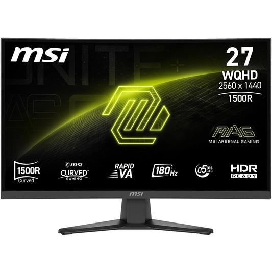 MSI MAG 275CQF E18 Monitor de gaming WQHD de 27 inch cu 1500R, 2560 x 1440 Rapid VA, 180 Hz, 0,5 ms, compatibil HDR, Eye Care, HDMI 2.0b, DP 1.4a, fără ramă, ajustabil pe înclinare, suport VESA, negru - 4711377289573