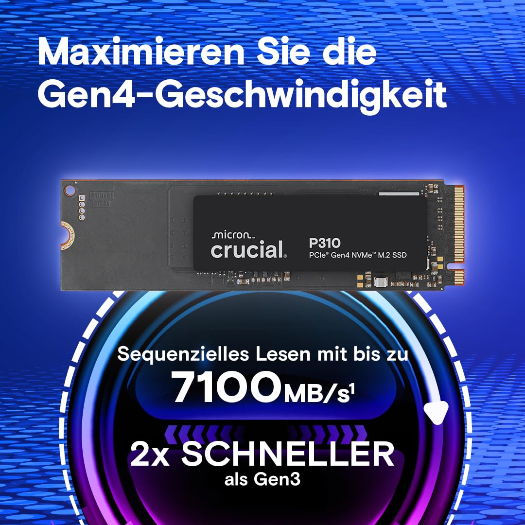 Crucial P310 SSD 2TB M.2 2280 PCIe Gen4 NVMe, up to 7,100 MB/s, for laptop, desktop PC & handheld game consoles, internal hard drive - CT2000P310SSD801