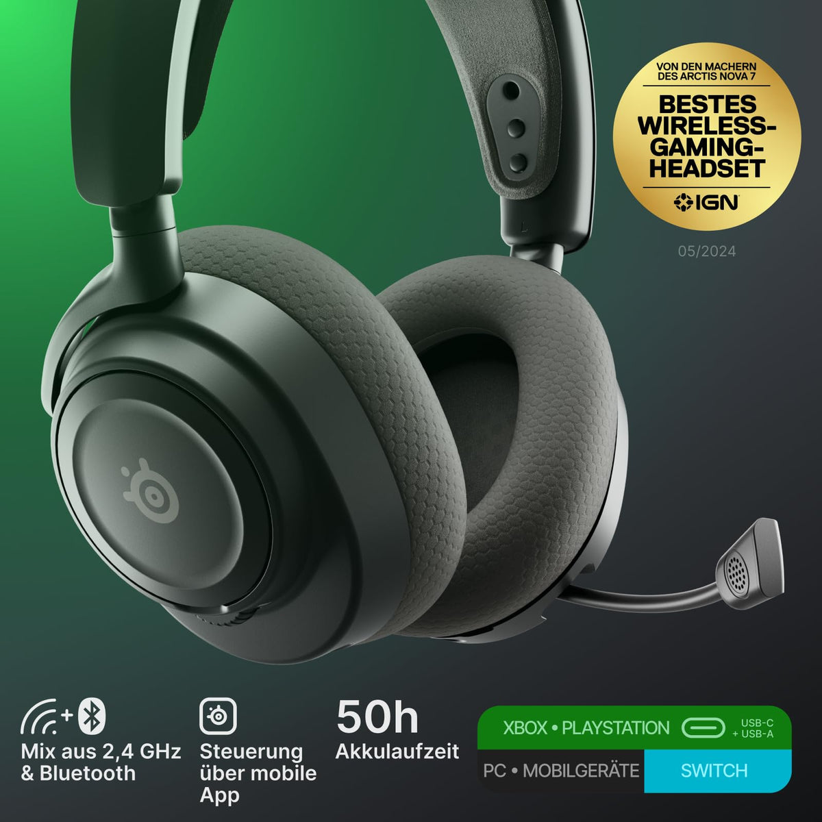 SteelSeries Arctis Nova 7X Wireless Gen 2 Xbox Headset - Căști de gaming wireless - Control prin aplicație - Peste 50 de ore de autonomie & funcție de încărcare rapidă - 2,4 GHz + Bluetooth simultan - Pentru Xbox, PC & mai mult - Negru - 61758