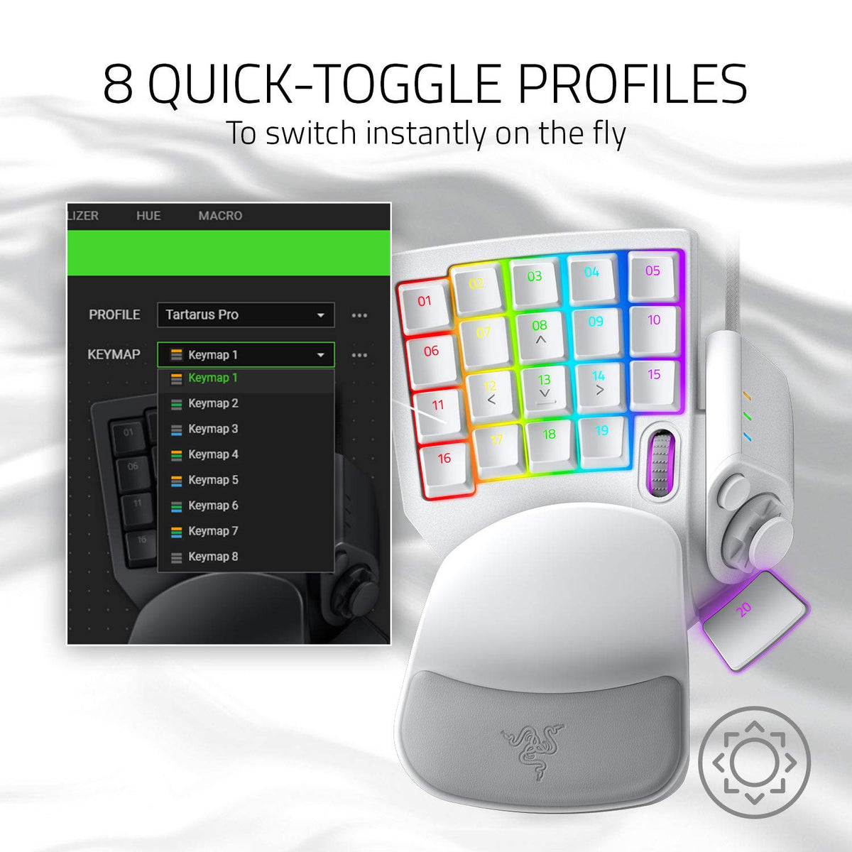 Razer Tartarus Pro Mercury - Tastatur pentru gaming - Gamepad cu taste analogice-optice - Rapid Trigger - 32 de taste personalizabile (punct de declanșare ajustabil, RGB Chroma) Alb Mercury - RZ07-03110200-R3M1