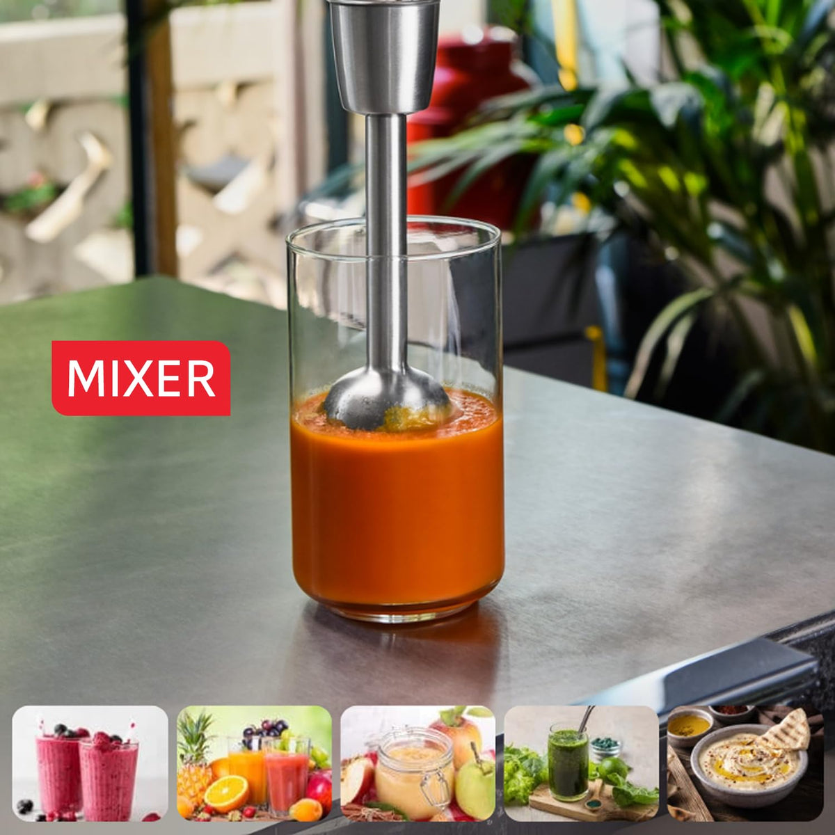 Tefal Quickchef+ 3-in-1 XL Blender/Micser/Spumier, 1000 W, control intuitiv al vitezei, buton Turbo, tehnologie cu cuțit Powelix, oțel inoxidabil, gri, HB67MB30