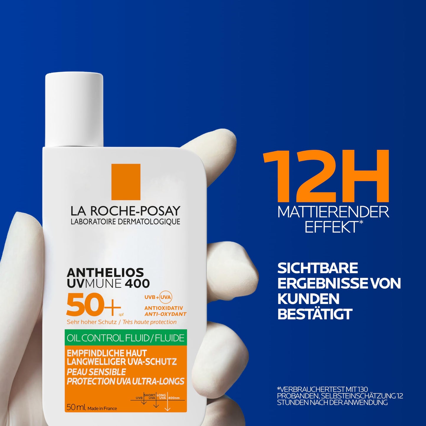 La Roche Posay sun fluid, for the face and oily skin, transparent and mattifying, with Airlicium technology, fragrance-free, Anthelios UVmune 400 Oil Control Fluid SPF 50+, 50 ml - 3337875847292
