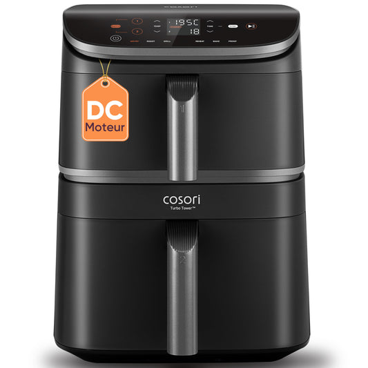 COSORI Air Fryer Turbo Tower 10.8L, Oil-Free Fryer with 2 Drawers, 3 Cooking Levels, 6-in-1, Compact and Stackable Design, 41% Less Large than Traditional Double Air Fryers, 20+ Recipes - CAF-DC111-AEU