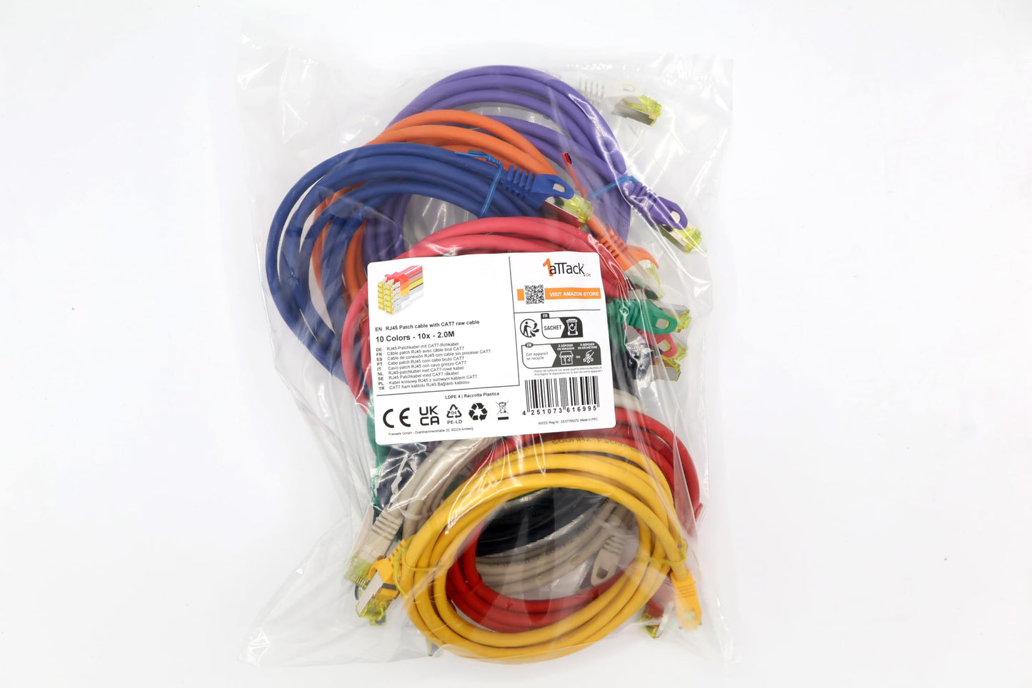 1aTTack.de Cat.7 network cable 2m 10 colors 10 pieces Cat7 Ethernet cable network LAN cable raw cable 10 Gb s SFTP PIMF LSZH set patch cable with Rj 45 plug Cat.6a - 4251073616995