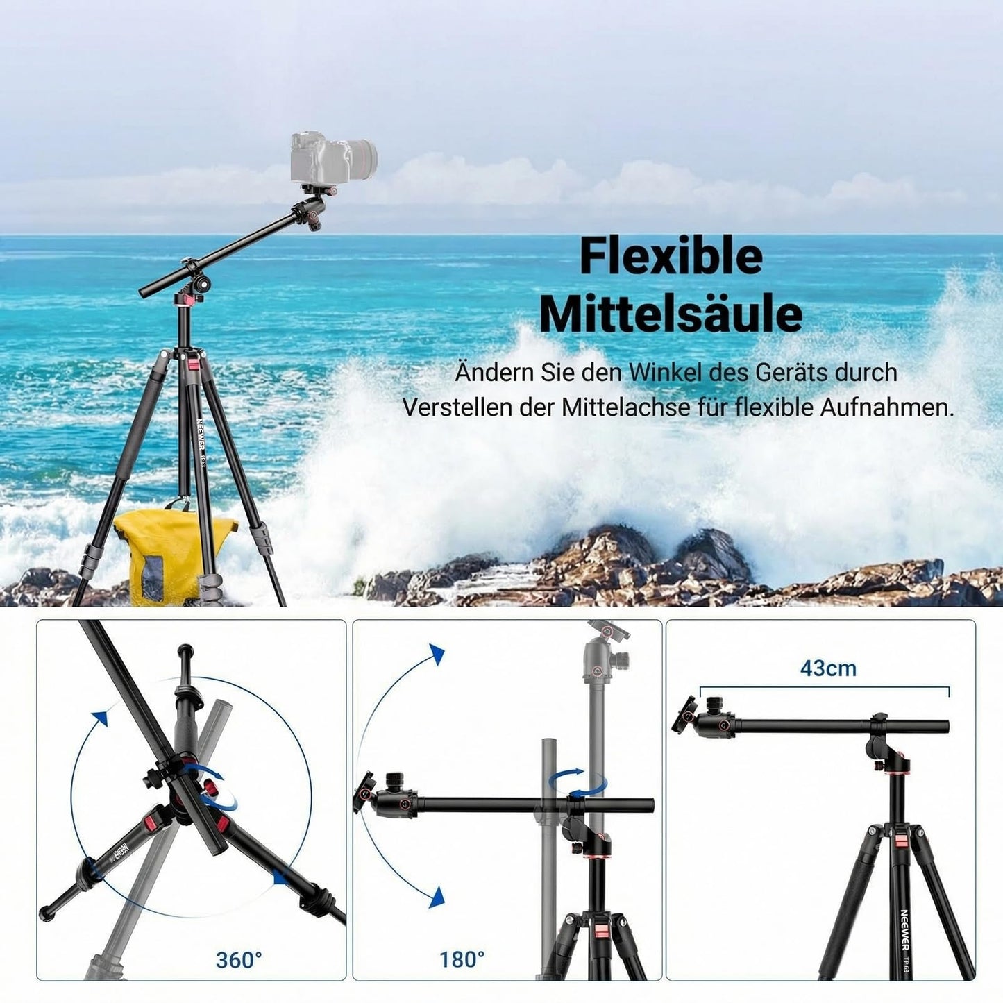 NEEWER 90 inch high horizontal camera tripod monopod with ball head, metal DSLR video travel tripod, Arca type quick release plate and inverted legs, maximum load 10kg/22lbs, TP63