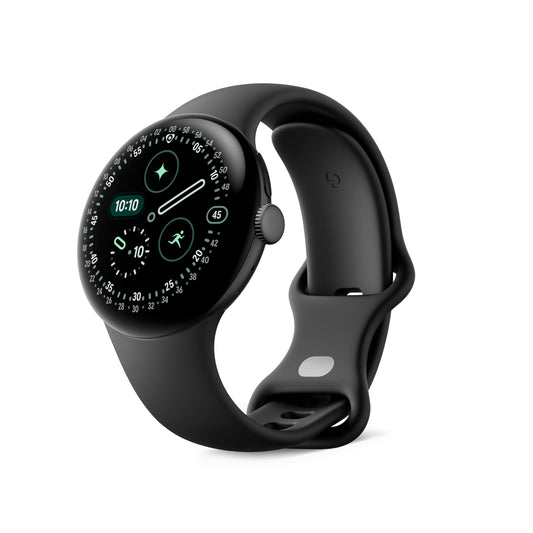Google Pixel Watch 4 (41mm) - Curved Android smartwatch with fitness tracking and Gemini support - Matte Black aluminum body - Obsidian sports band - LTE