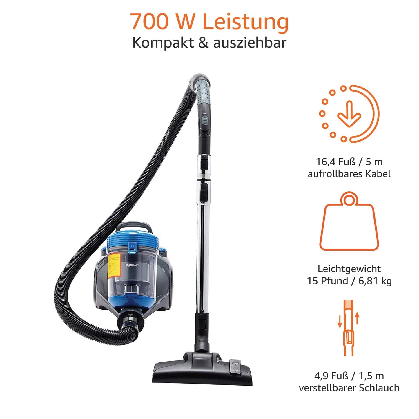 Amazon Basics Powerful Bagless Vacuum Cleaner, Includes Dust and Crevice Tool, Black and Blue - VCS35A17K0A