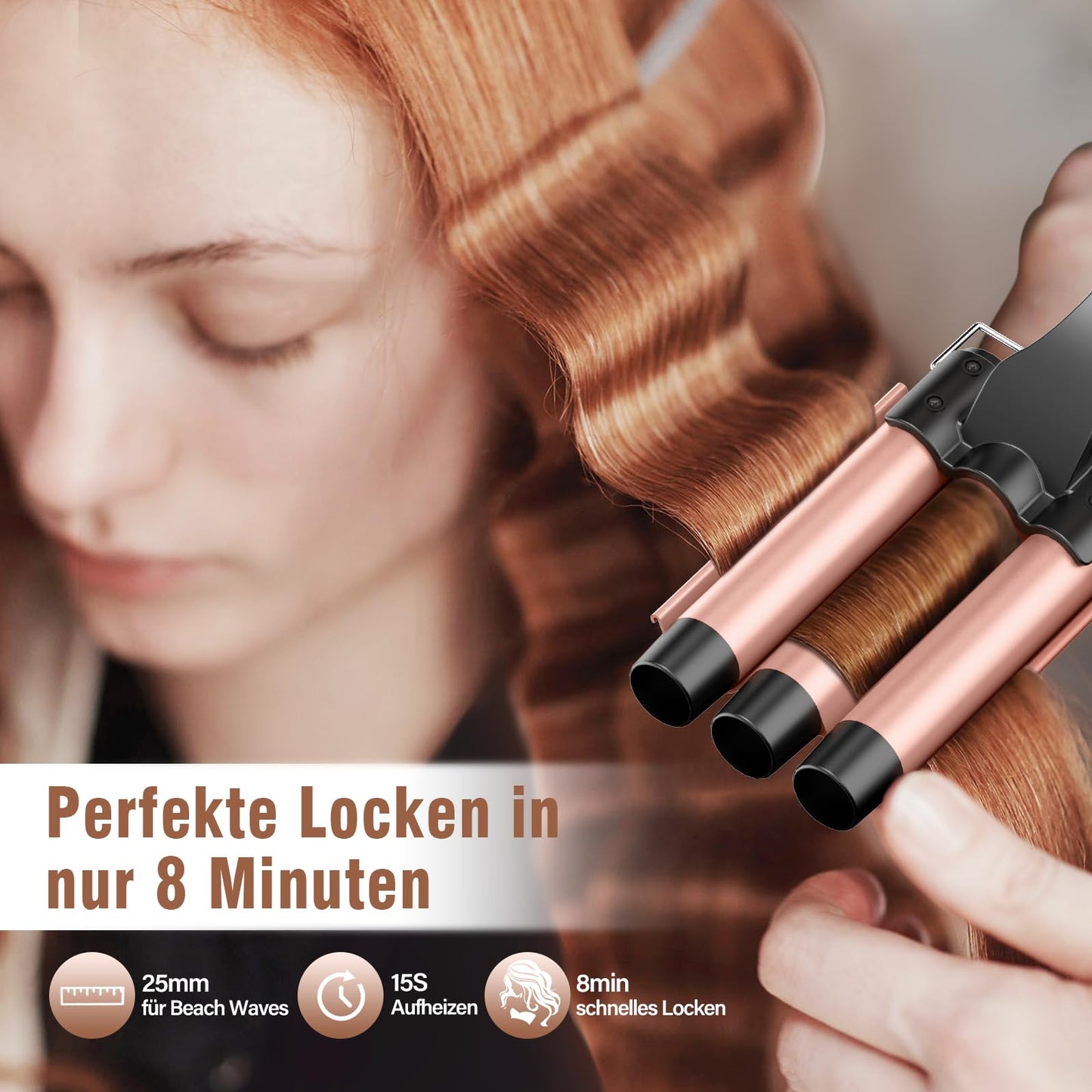 Curling irons 3 barrels for large-BESTOPE PRO curling iron set 5 in 1 curls with adjustable temperature Ceramic hair curlers with various attachments Fast heating, glove, 2 clips - BP06028-ROGEU