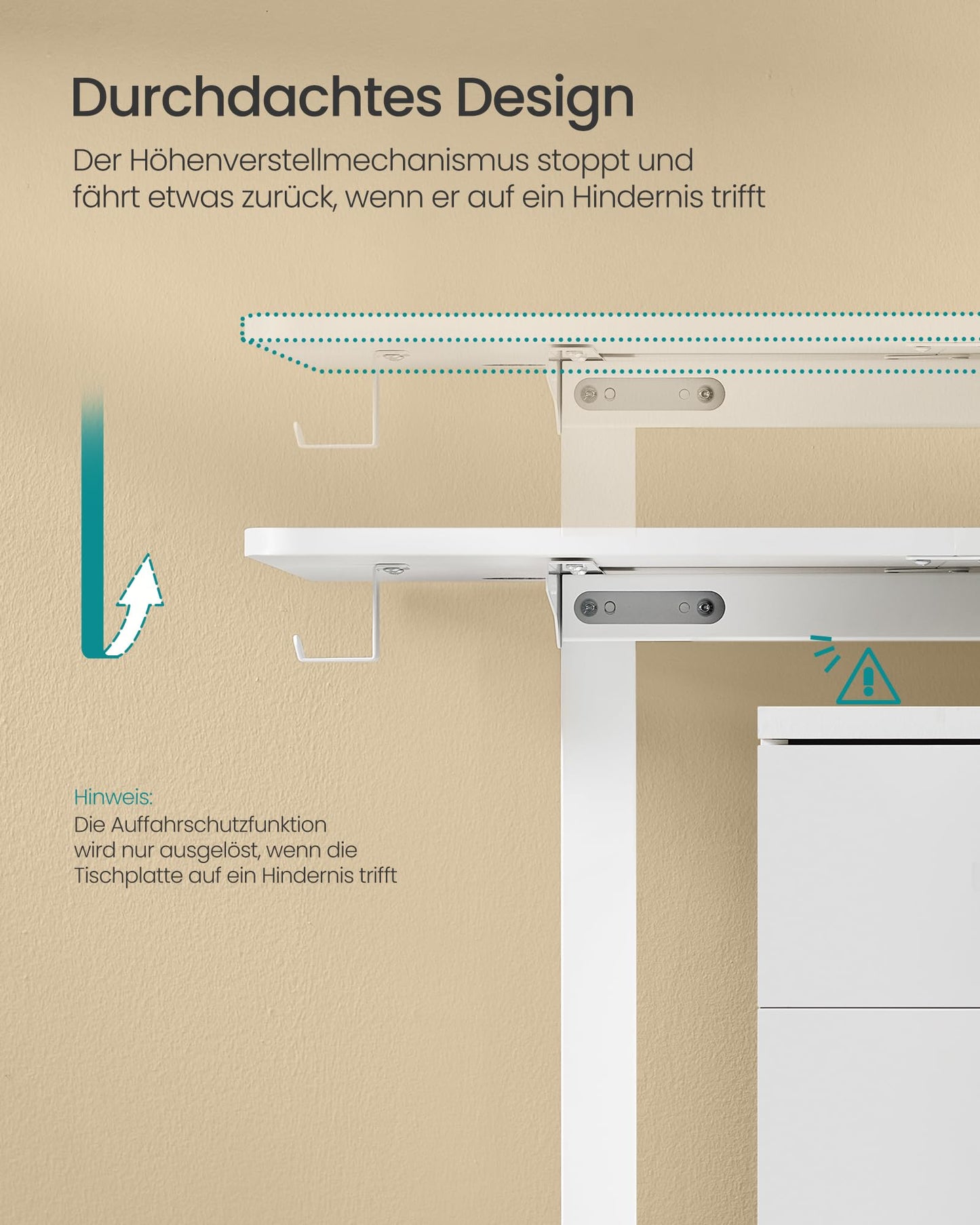 SONGMICS Height-adjustable desk electric, 120 x 60 cm, adjustable table, memory function for 4 heights, for office, cloud white LSD132W01