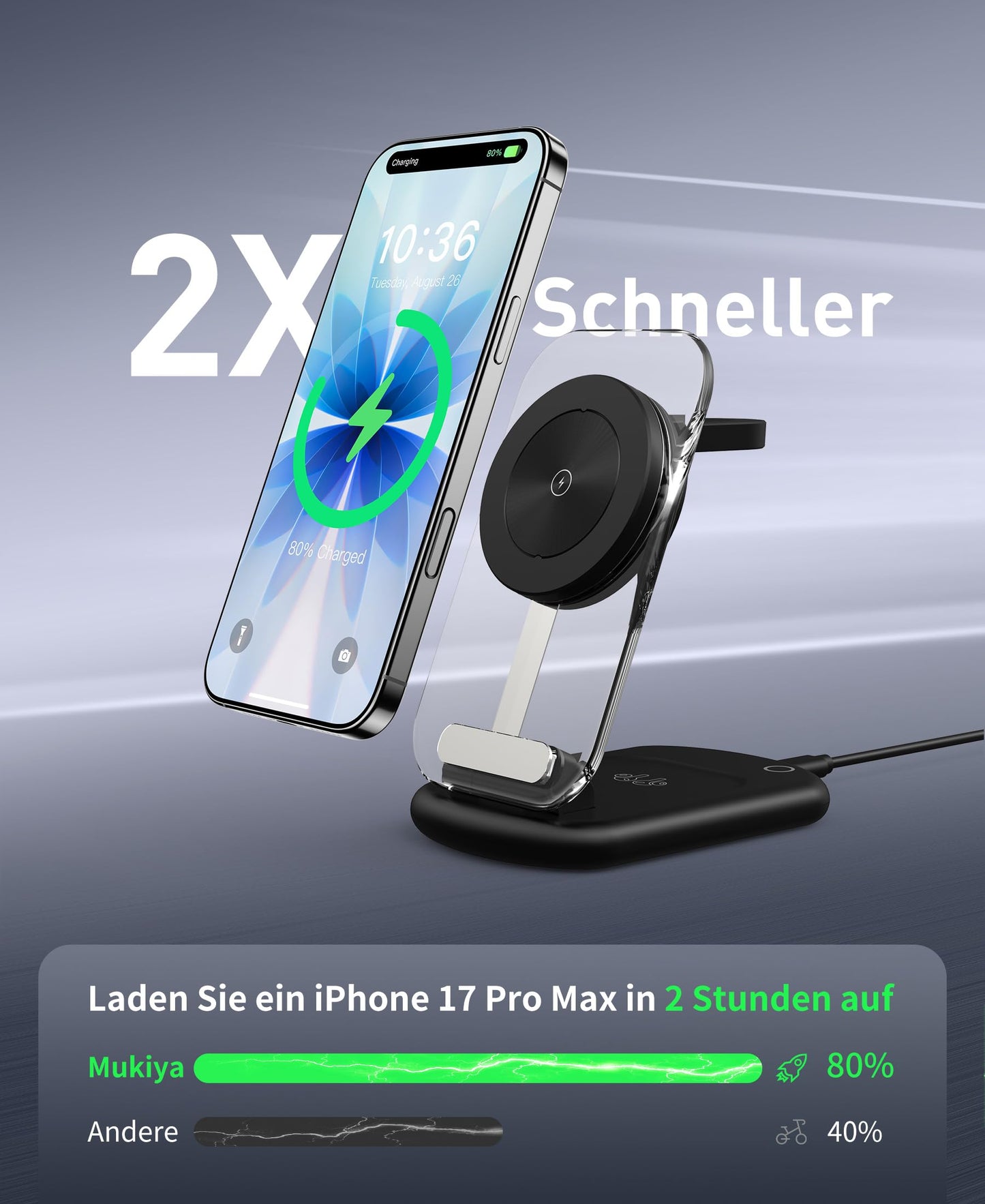 Mag-Safe Charger Wireless Charger, 3 in 1 15W Wireless Charger, Inductive Charging Station for iWatch iPhone 17e/17/16/15/14/13/12 Series, AirPods 3/2/Pro, Black Pack of 2 - T618-F