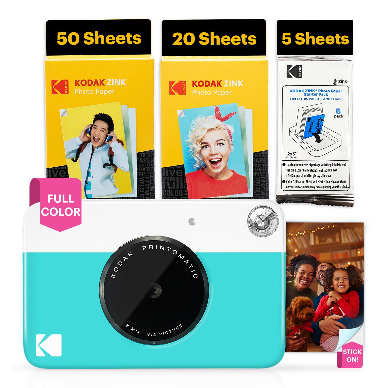 Kodak Printomatic Instant Camera – 75 Sheet Package – 5MP – Zinc 2x3 Photos – Portable – Blue - AMZNBRODMATBL