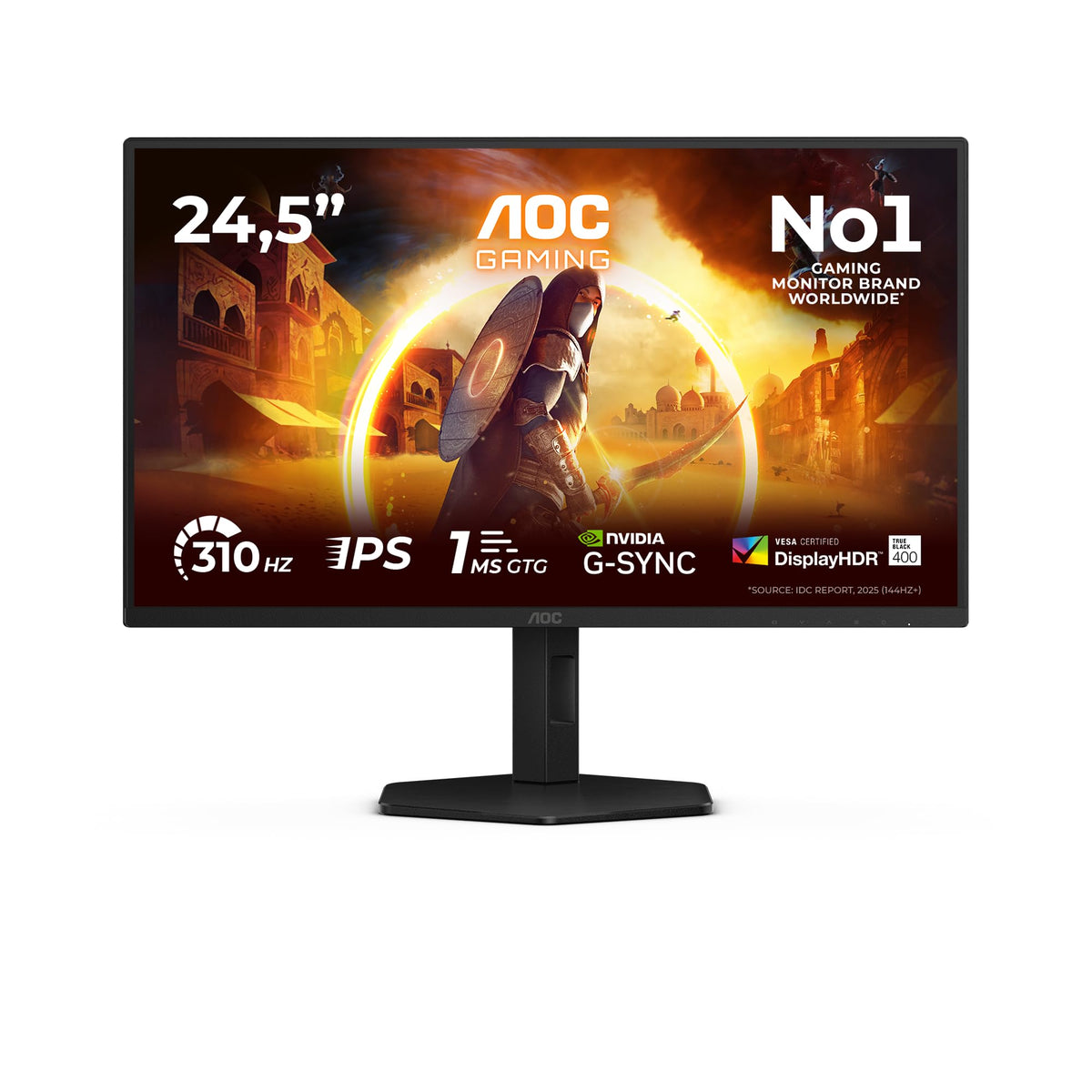 AOC 25G4SXU Monitor de gaming FHD de 25 inch, cu hub USB, 310Hz, panou Fast IPS, 1ms GtG, HDR400, compatibil G-Sync, ajustare pe înălțime, (1920x1080 HDMI 2X 2.0 DP 1x 1.4) negru