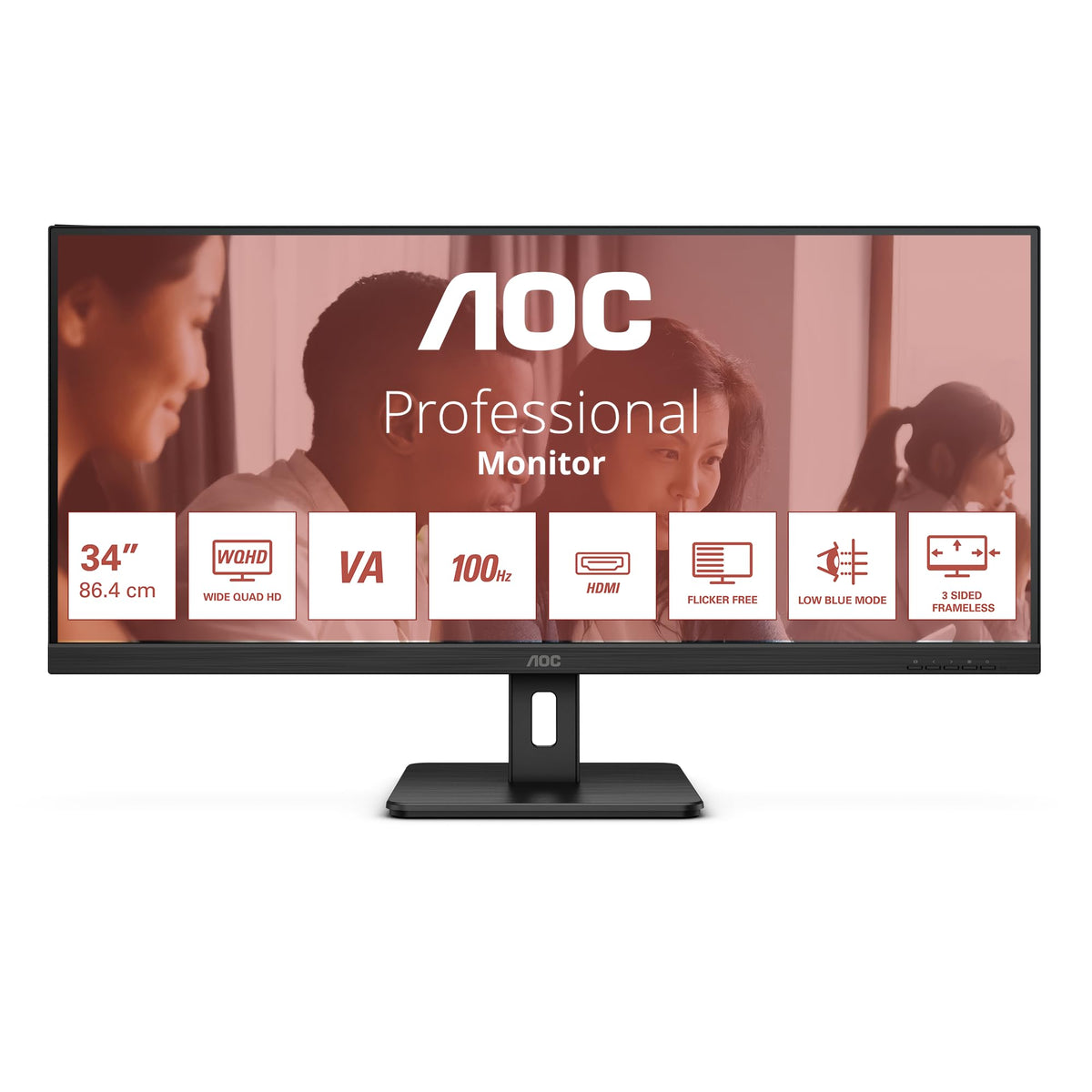 AOC U34E2M - 34 inch WQHD Monitor, 100 Hz, 4 ms, Adaptive Sync (3440x1440, HDMI, DisplayPort) black