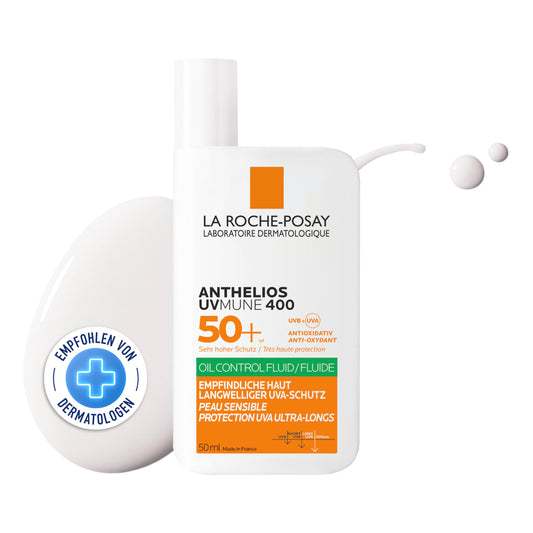 La Roche Posay sun fluid, for the face and oily skin, transparent and mattifying, with Airlicium technology, fragrance-free, Anthelios UVmune 400 Oil Control Fluid SPF 50+, 50 ml - 3337875847292