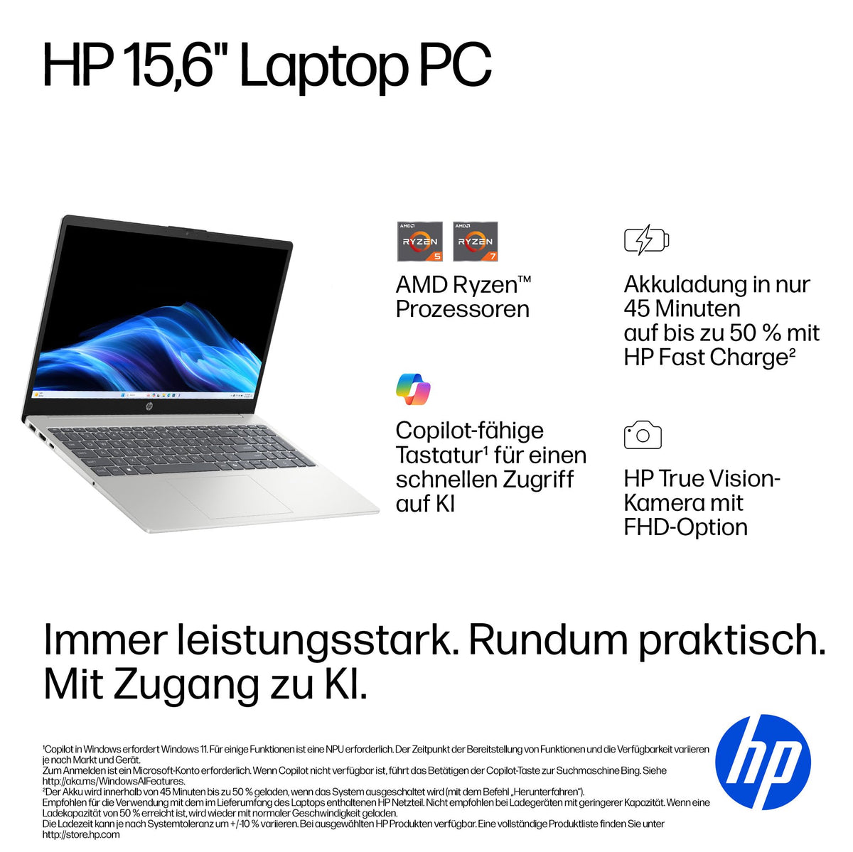 HP Laptop, 15.6" FHD, AMD Ryzen 5, 16GB RAM, 512GB SSD - D7SR8EA#ABD