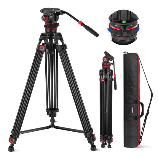 NEEWER 189cm video tripod video tripod with damping fluid head, metal heavy duty dual mode QR plate, photo tripod camera tripod compatible with DJI RS gimbals, TP75