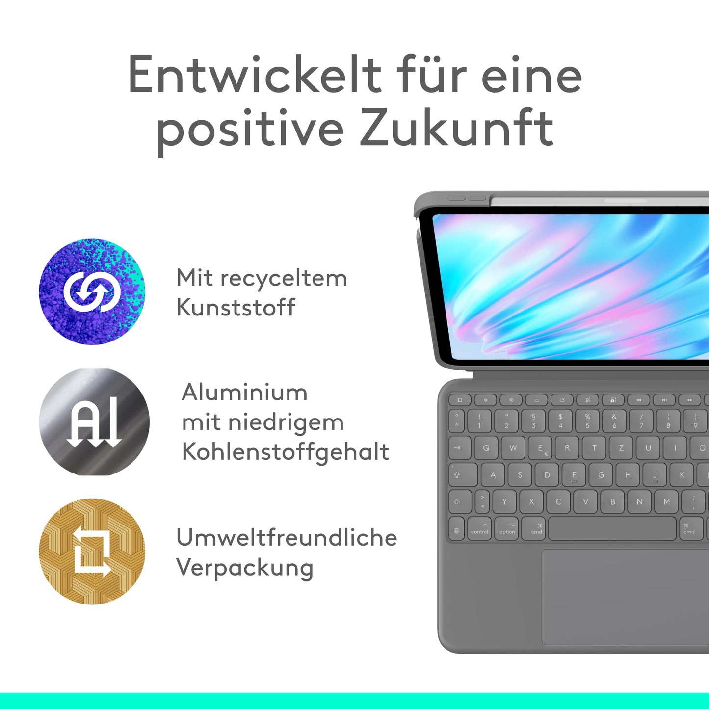 Logitech Combo Touch Keyboard Case for iPad Air 11 inch (M2, M3 and M4), iPad Air (5th Generation) - Detachable Backlit Keyboard and Stand, German QWERTY Layout - Gray - 920-012629