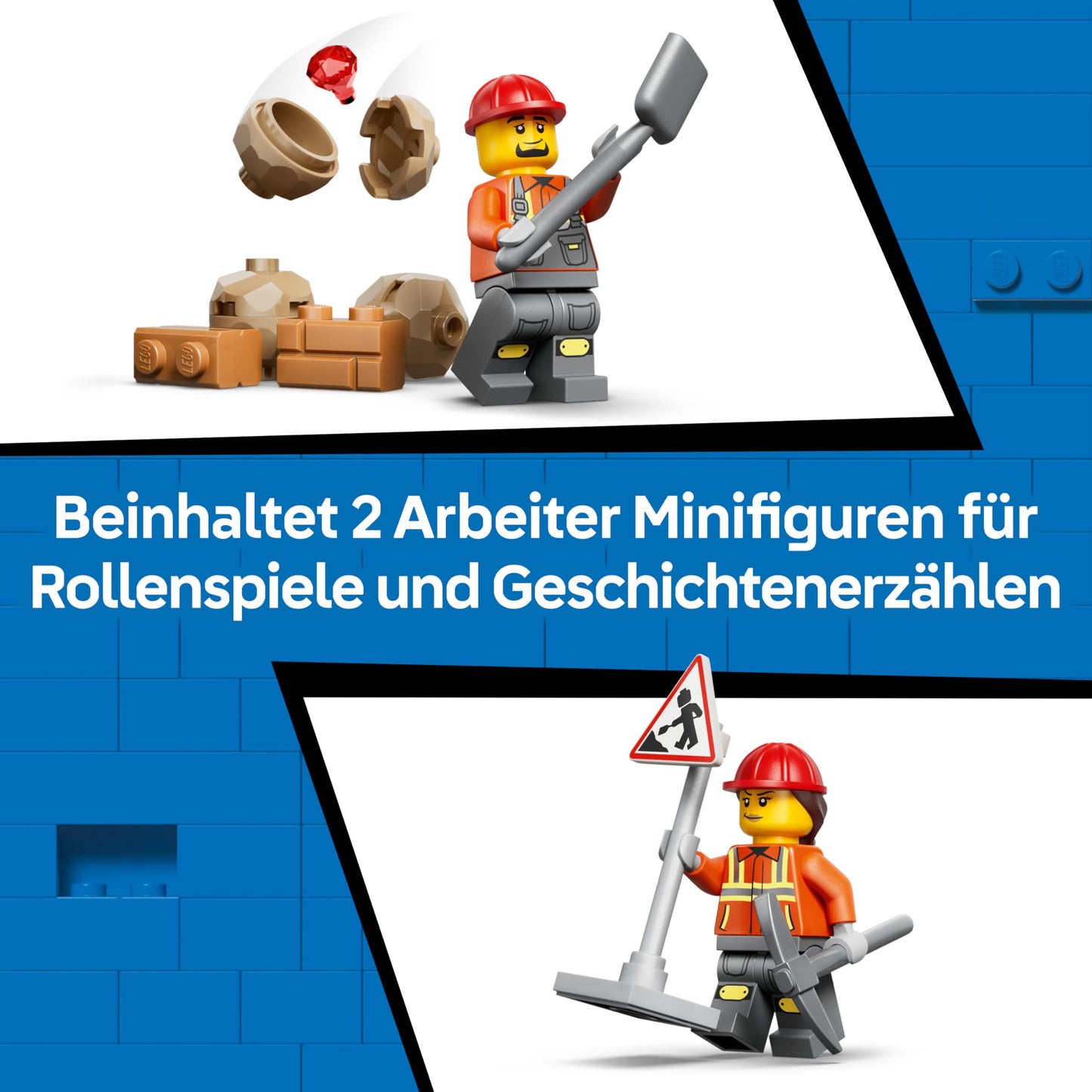 LEGO City Yellow Backhoe Loader - Construction Vehicle Toy - Tractor with 2 Minifigures, Working Front Shovel and Rear Excavator - Birthday Gift for Boys Ages 7 and Up - 60480