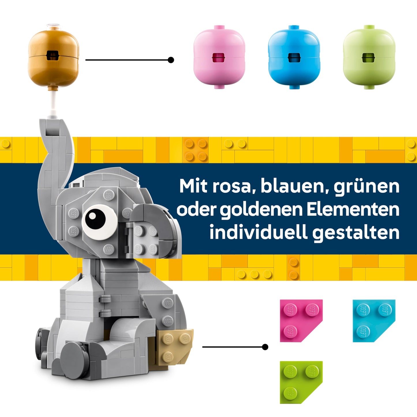 LEGO floating baby elephant - building set for adults - model building with animal figure and accessories as room decoration - birth gift idea for parents - 40814