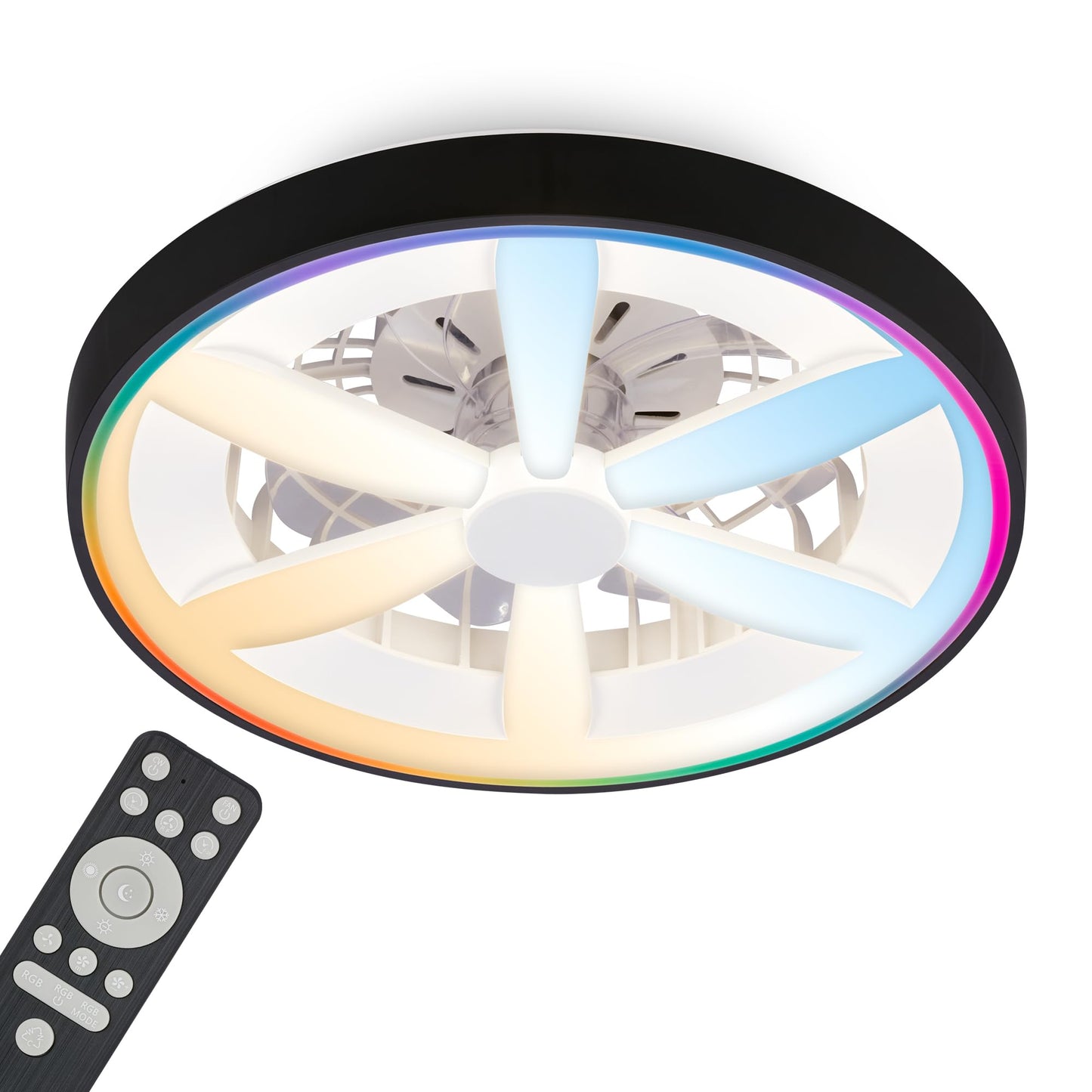 BRILONER - LED ceiling fan with lighting, remote control, DC motor, 5 speeds, RGBIC, CCT, dimmable, lamp with fan, LED ceiling light, ceiling lamp fan, 48 cm, black - 3988015