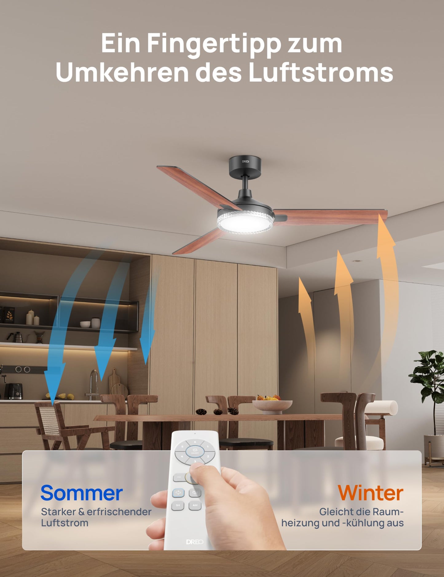 DREO Ceiling Fan with Light and Remote Control, 52" Black Ceiling Fan, 5 CCT Color Temperatures, 6 Level Dimmable, 6 Speeds, Quiet Reversible DC Motor, 1/4/8 Hour Timer - DR-HCF004