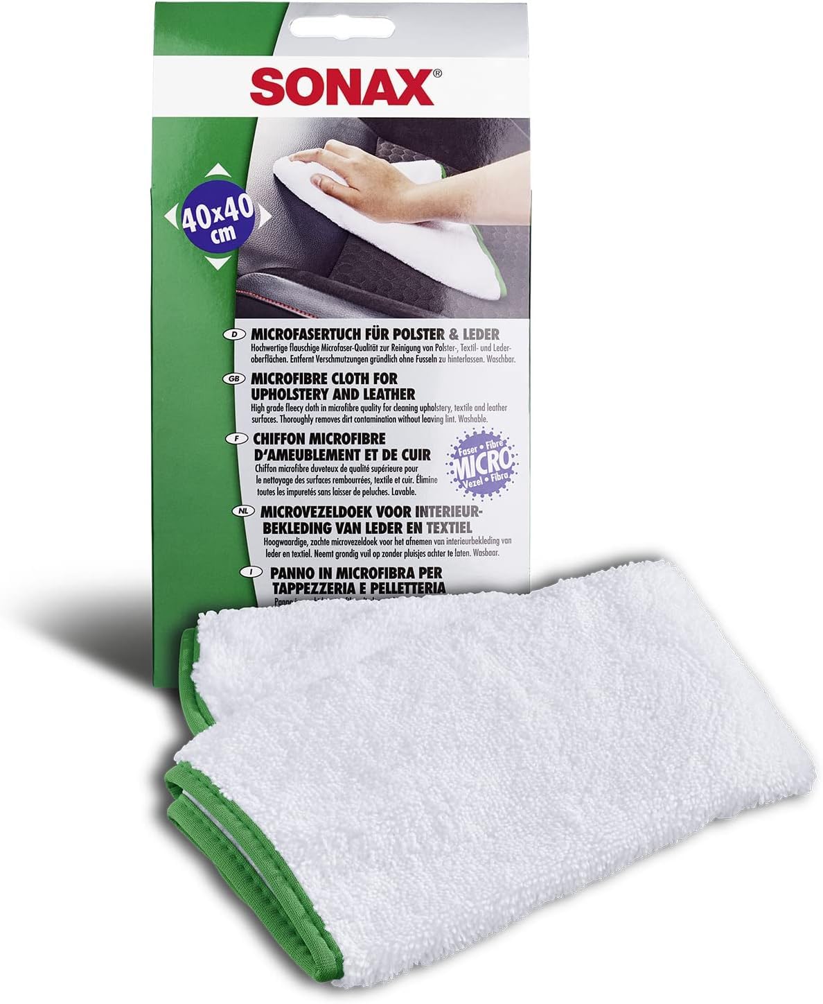 SONAX Leather Care Lotion (500 ml) water-repellent leather care with beeswax for gentle cleaning & microfiber cloth for upholstery and leather for lint-free vehicle interior cleaning (40x40 cm)