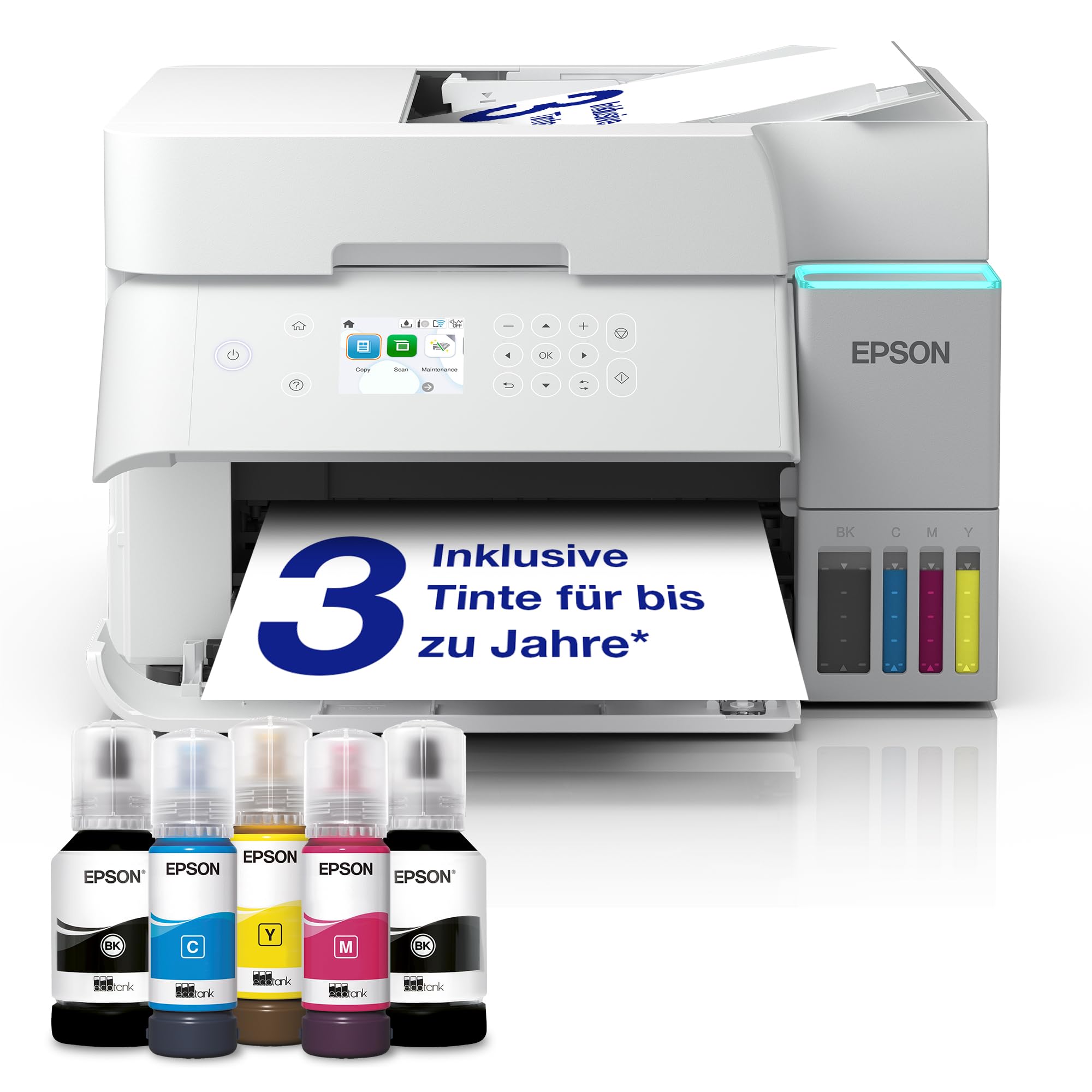 Epson EcoTank ET-3956 ink tank printer | for the home office | WiFi | A4 | Duplex printing, copying, scanning | 6.1 cm LCD display | 30-sheet ADF| Includes ink for up to 3 years
