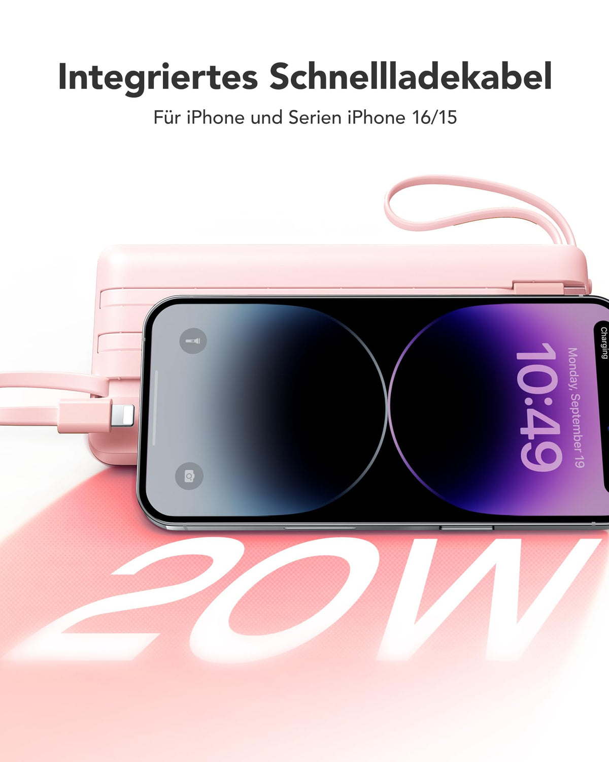 VRURC Power Bank, Powerbank 20000mAh cu 4 cabluri, 22.5W încărcare rapidă - T2047Q