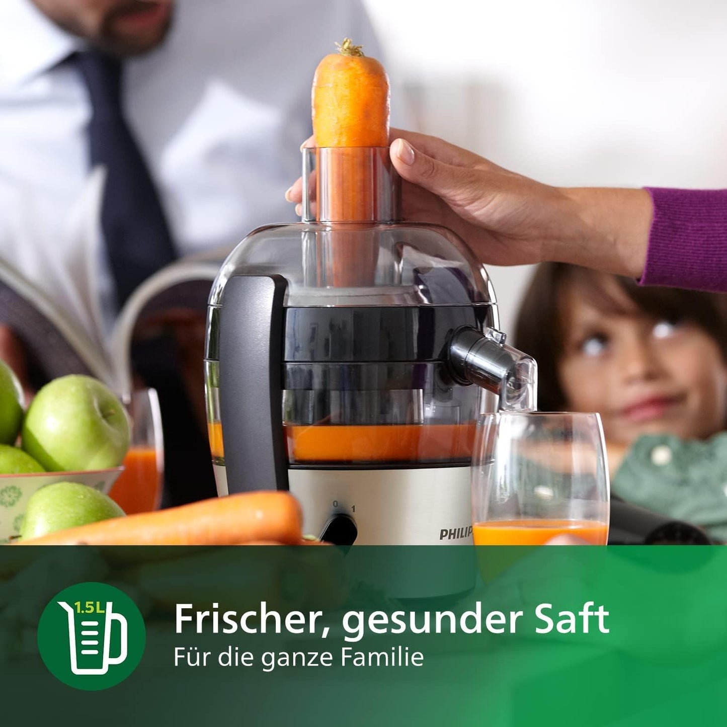 Philips Viva Collection Juicer - Compact design, QuickClean technology, direct juice in glass, 500W motor, 1.5L capacity, drip stop, easy to clean (HR1832/00)