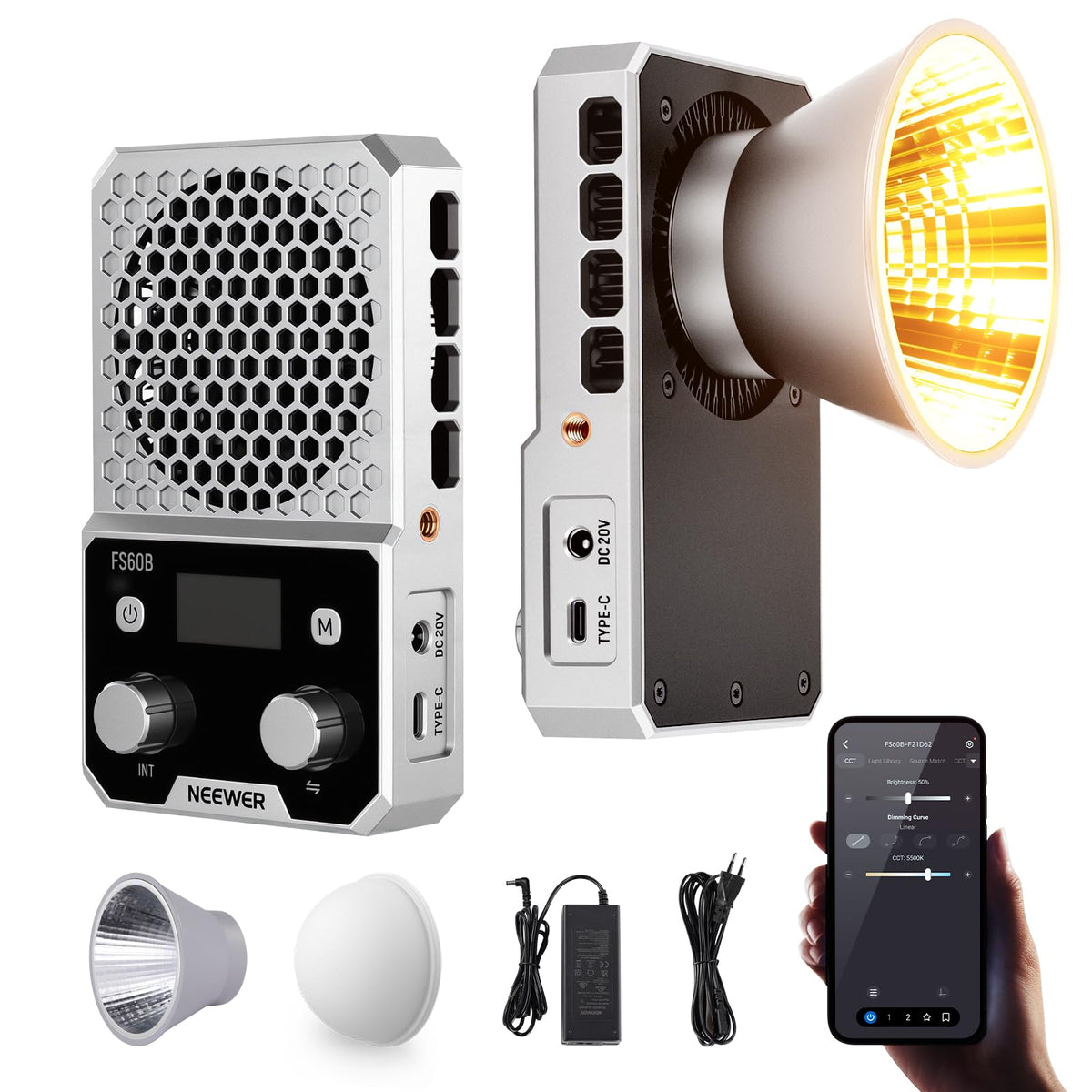 NEEWER FS60B 60W 2700K–6500K dual-color LED video light with app control