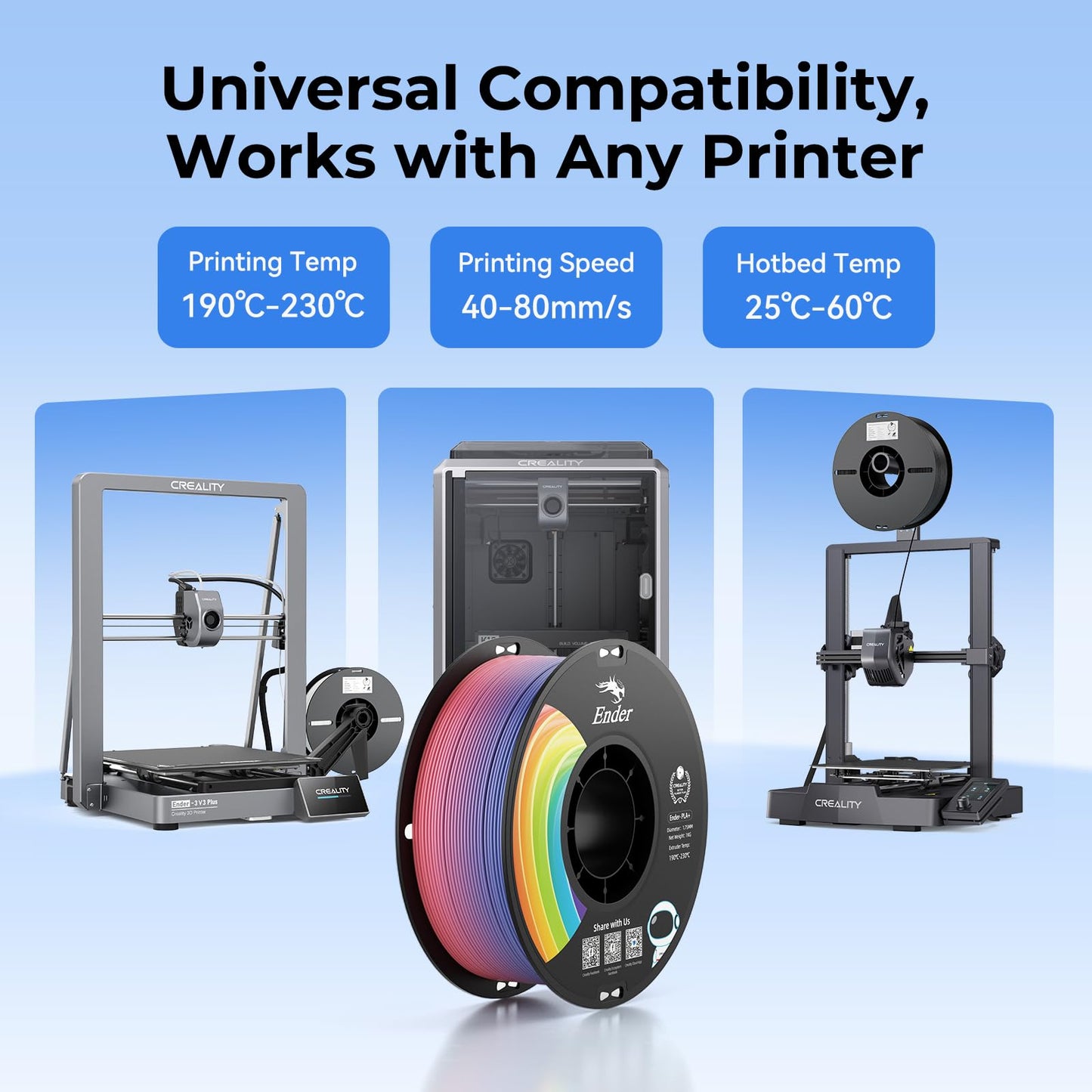 Creality gradient PLA filament 1.75mm, rainbow Ender PLA+ 2kg spool, dimensional accuracy ±0.02mm - ideal for 3D printer K1 K2 Ender Hi - 3301010704