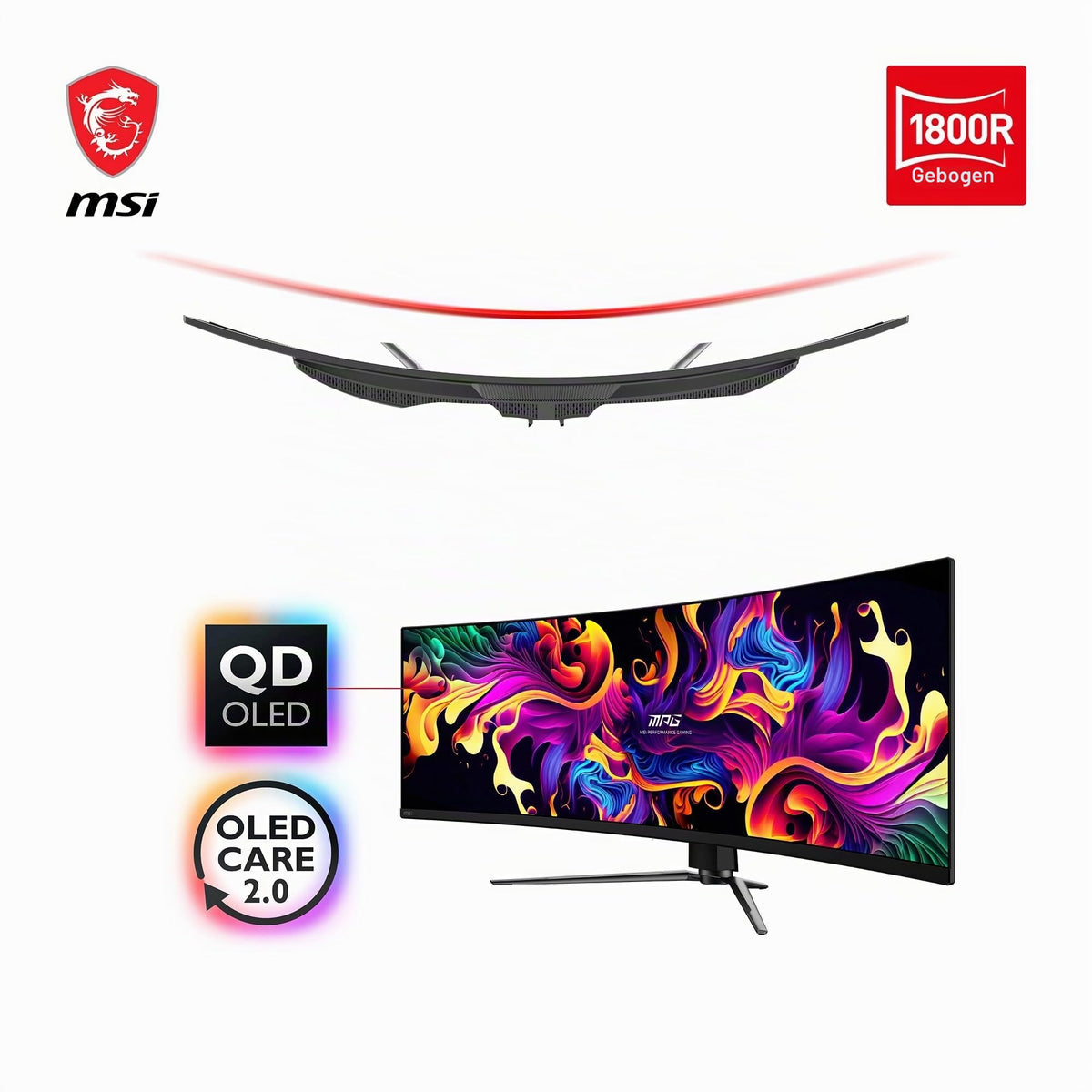 MSI MPG 491CQPA QD-OLED 49-Inch DQHD Curved Gaming Monitor 1800R, 5120 x 1440 Quantum Dot OLED Panel, 144 Hz / 0.03 ms, 99% DCI-P3, ΔE≤2, DisplayHDR True Black 400, KVM–DP 1.4a, HDMI 2.1, USB Type C - 4711377389587