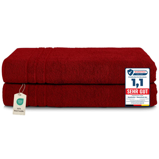 Komfortec 2 set prosoape saună 80x200 cm, prosoape mari de saună din bumbac 100%, prosoape de saună, pufoase și absorbante, cu uscare rapidă, roșu aurora - 2er-80x200-aurorarot