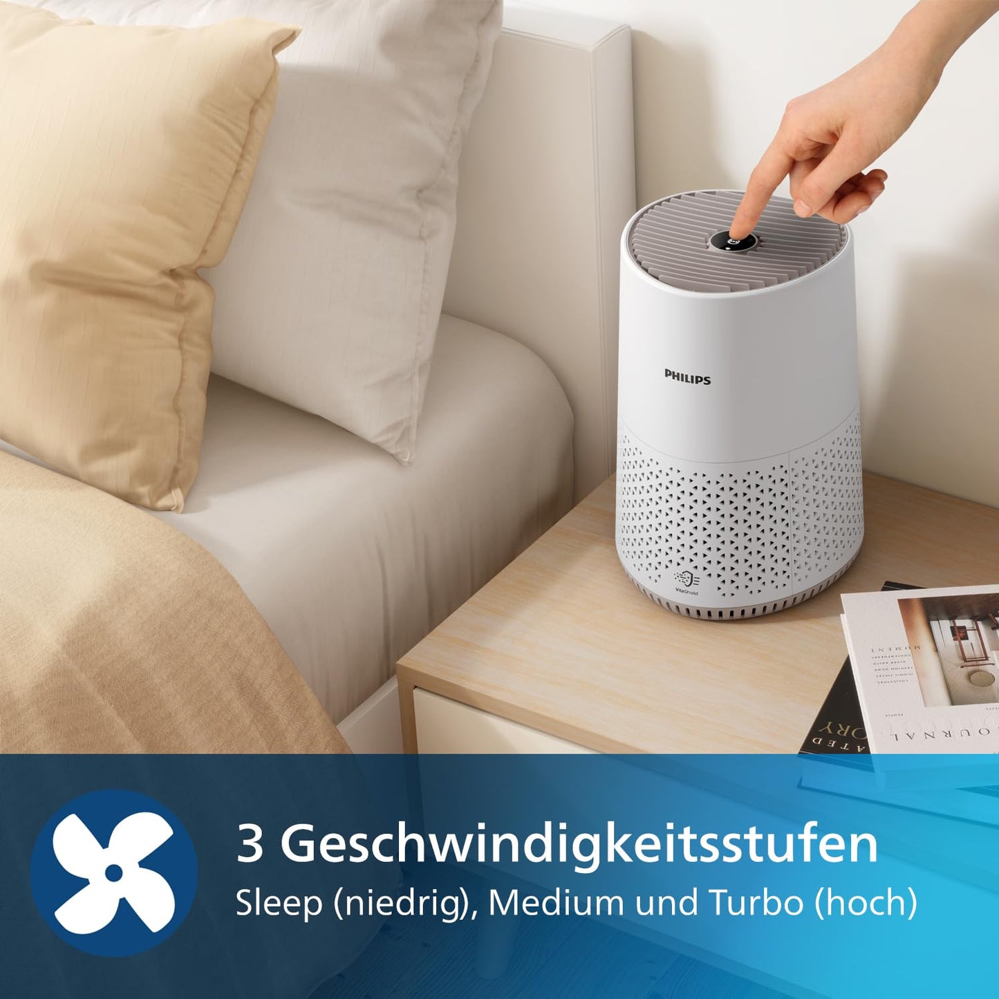 Philips air purifier 600 series, ultra-quiet and energy efficient for allergy sufferers, HEPA filter removes 99.97% of pollutants, for rooms up to 44m², app-controlled, white (AC0650/10)