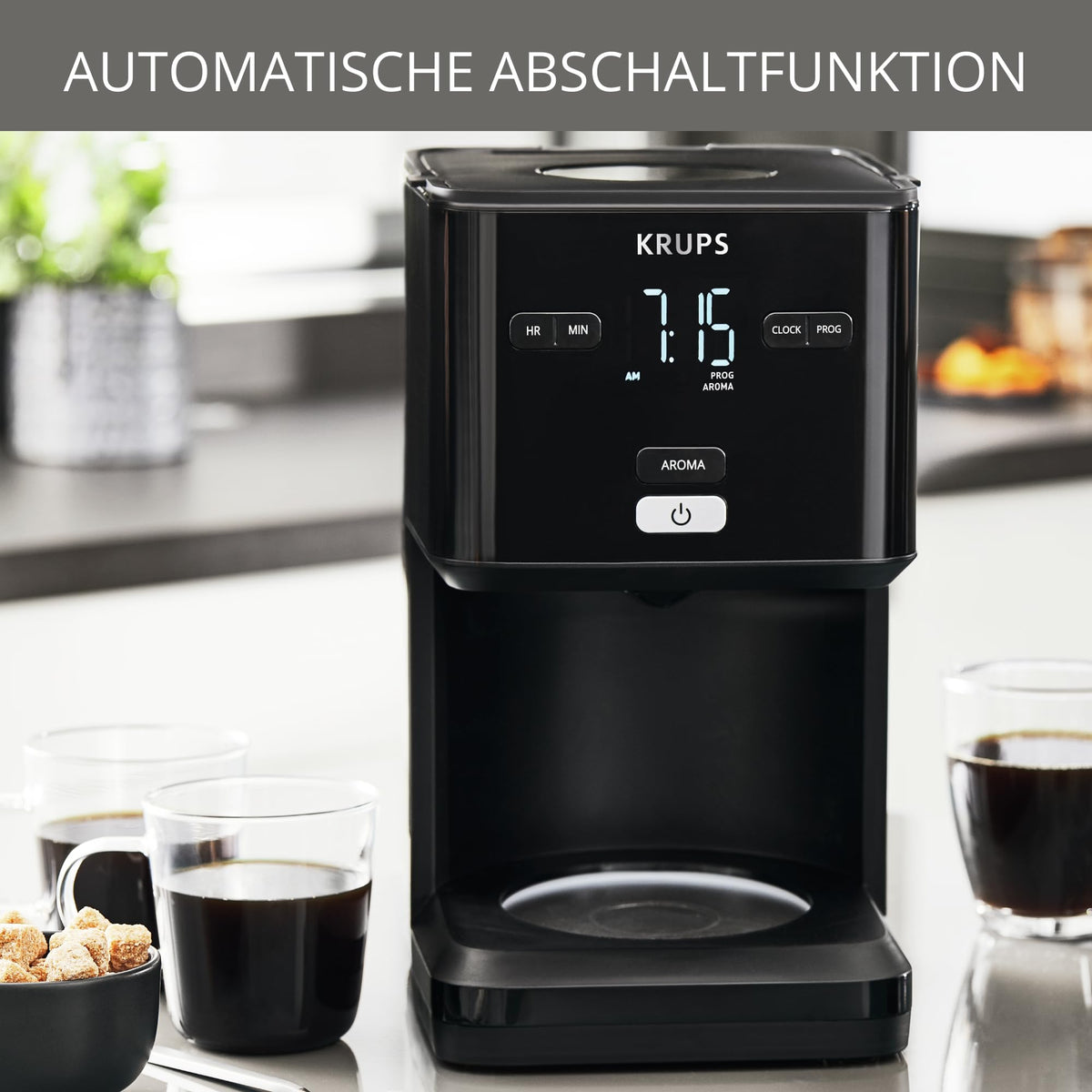 Krups Smart'n Light Coffee Machine with Timer, for 1.25 liters of filter coffee, keep warm function, automatic shut-off, black, KM600810