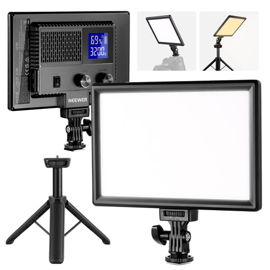 NEEWER 9" LED Video Light Panel Dimmable Soft Light for DSLR Camera with Mini Tripod 4000mAh Battery USB Type C Ports 3200K~5600K CRI95+ 600Lux Photography Video Recording Live Streaming NL-116AI